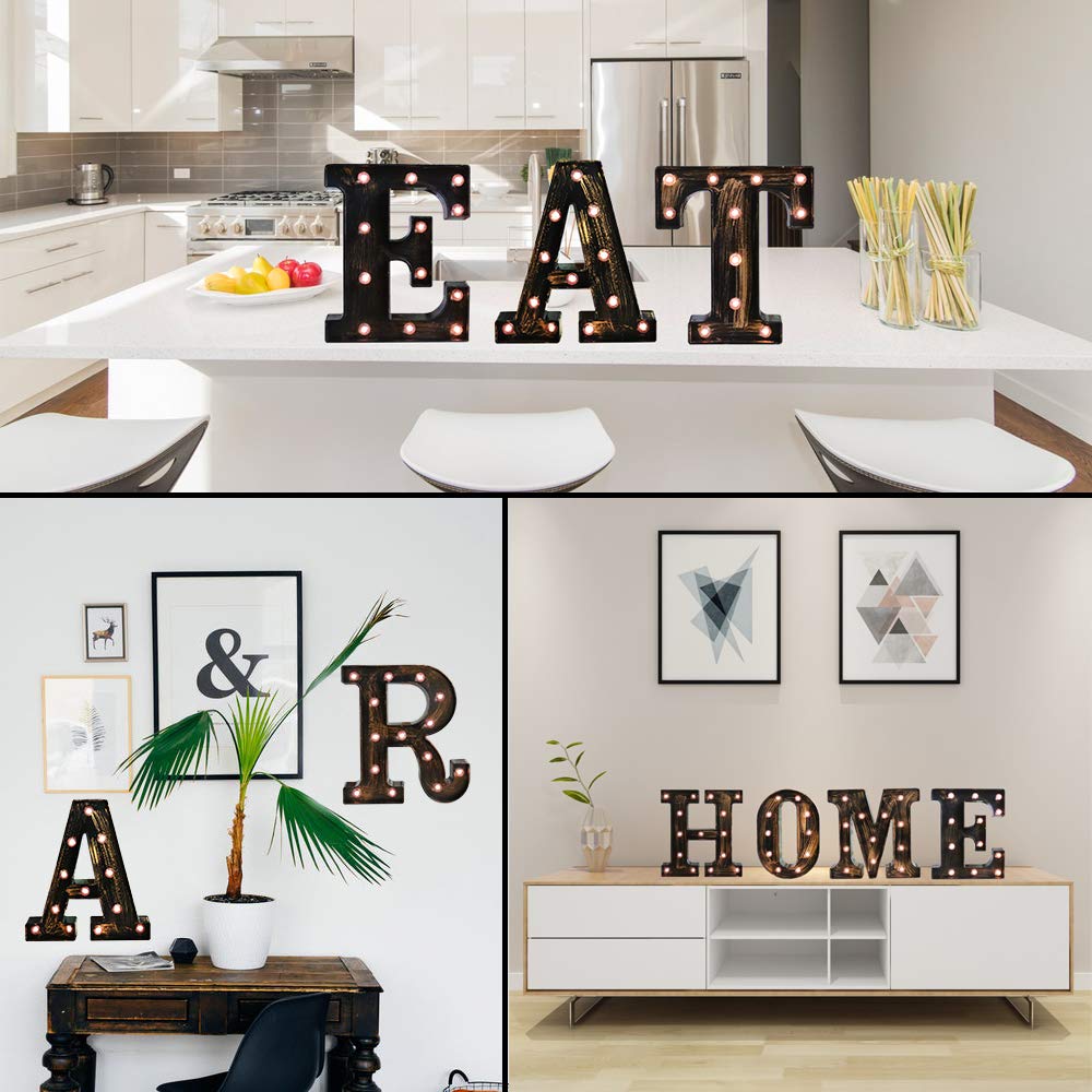 Oycbuzo Golden Black Led Marquee Letter - Industrial, Vintage Style Light Up Alphabet Letter Sign For Cafe Wedding Birthday Party Christmas Lamp Home Bar Initials Decor - Q