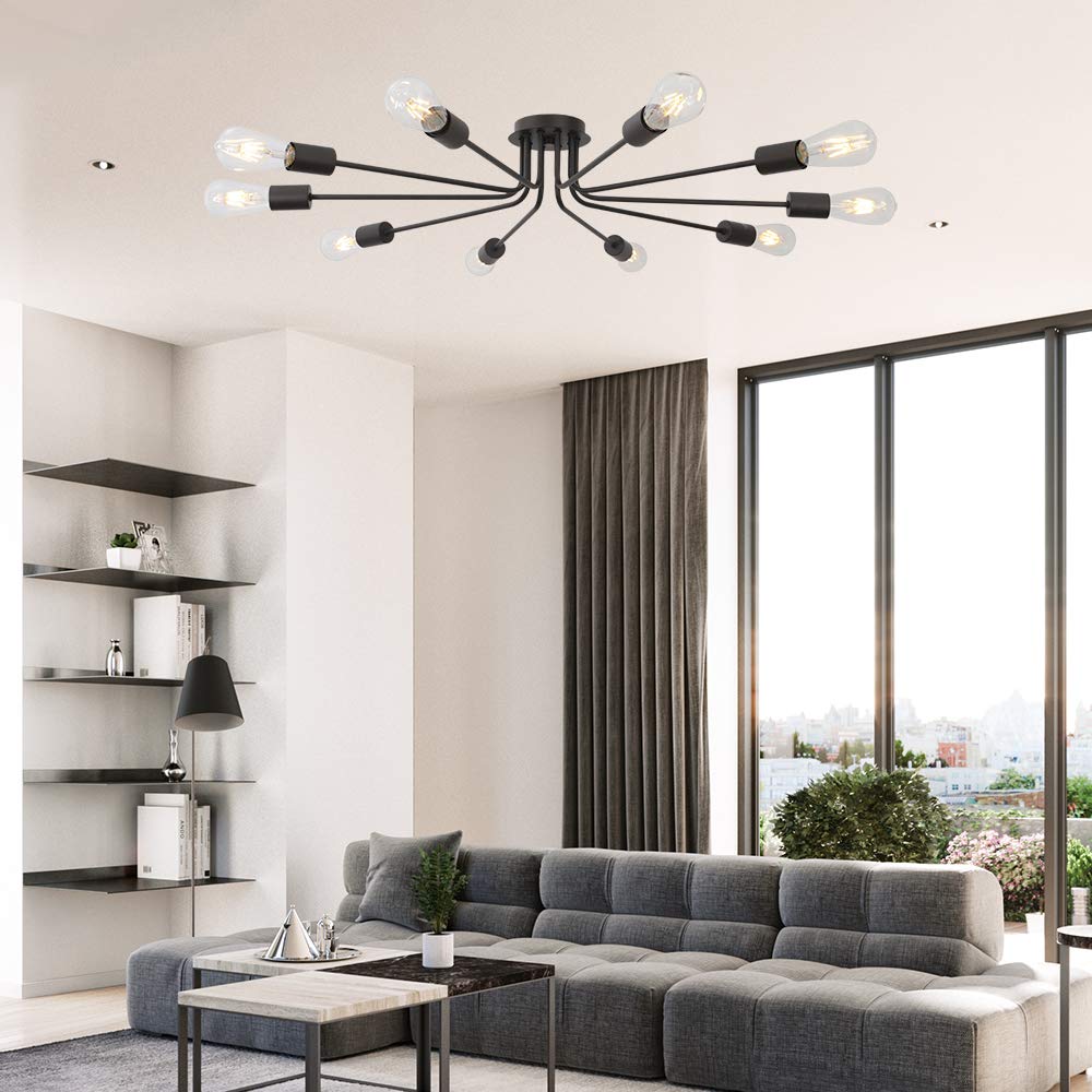 Tuluce Modern Semi Flush Mount Ceiling Light Industrial 10 Light Vintage Oil Rubber Bronze Sputnik Chandelier Lighting Industria
