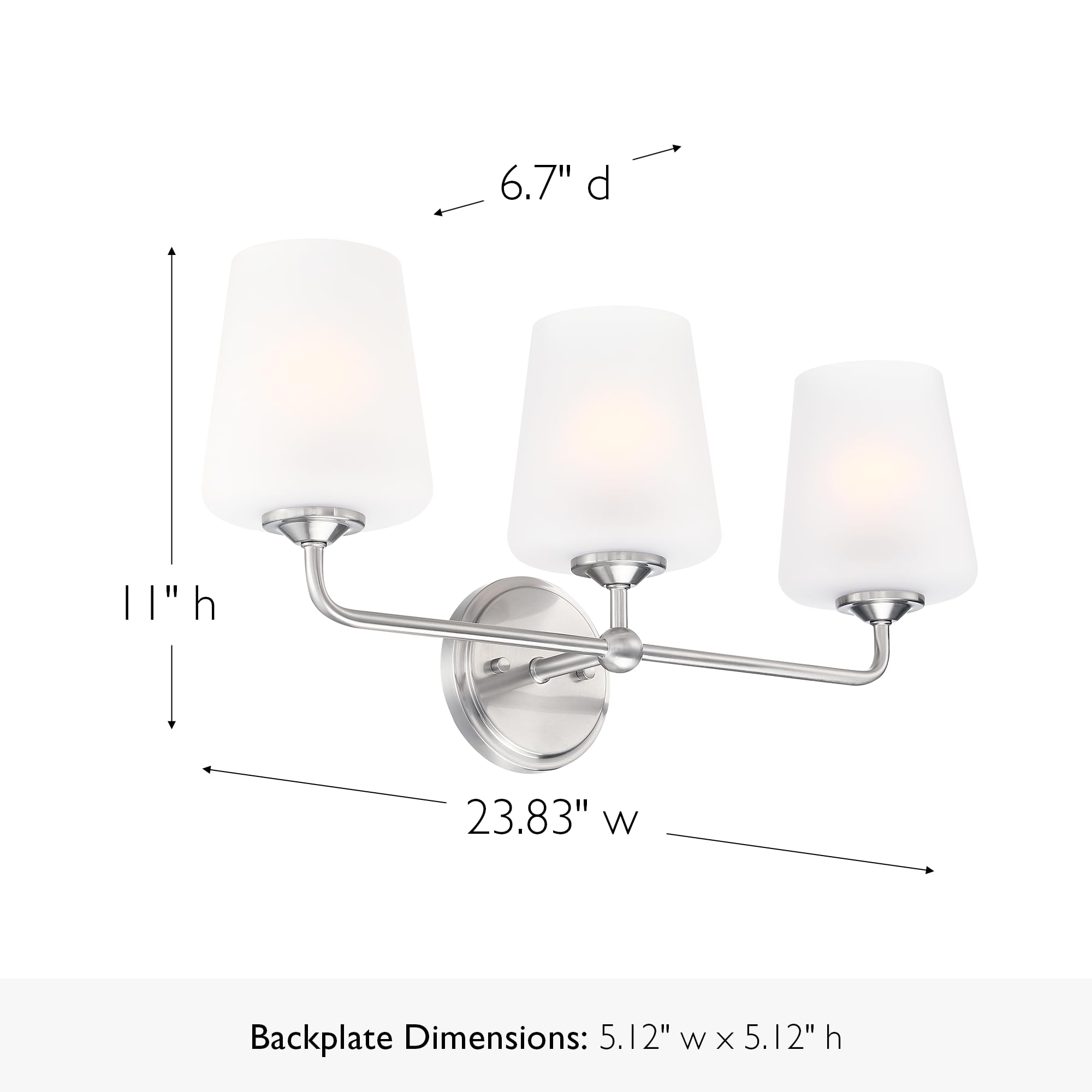 Design House Stasia Vanity Light, 3-Light, Frosted Glass, Dimmable, Satin Nickel, 23.8 in L x 6.7 in W x 11.0 in