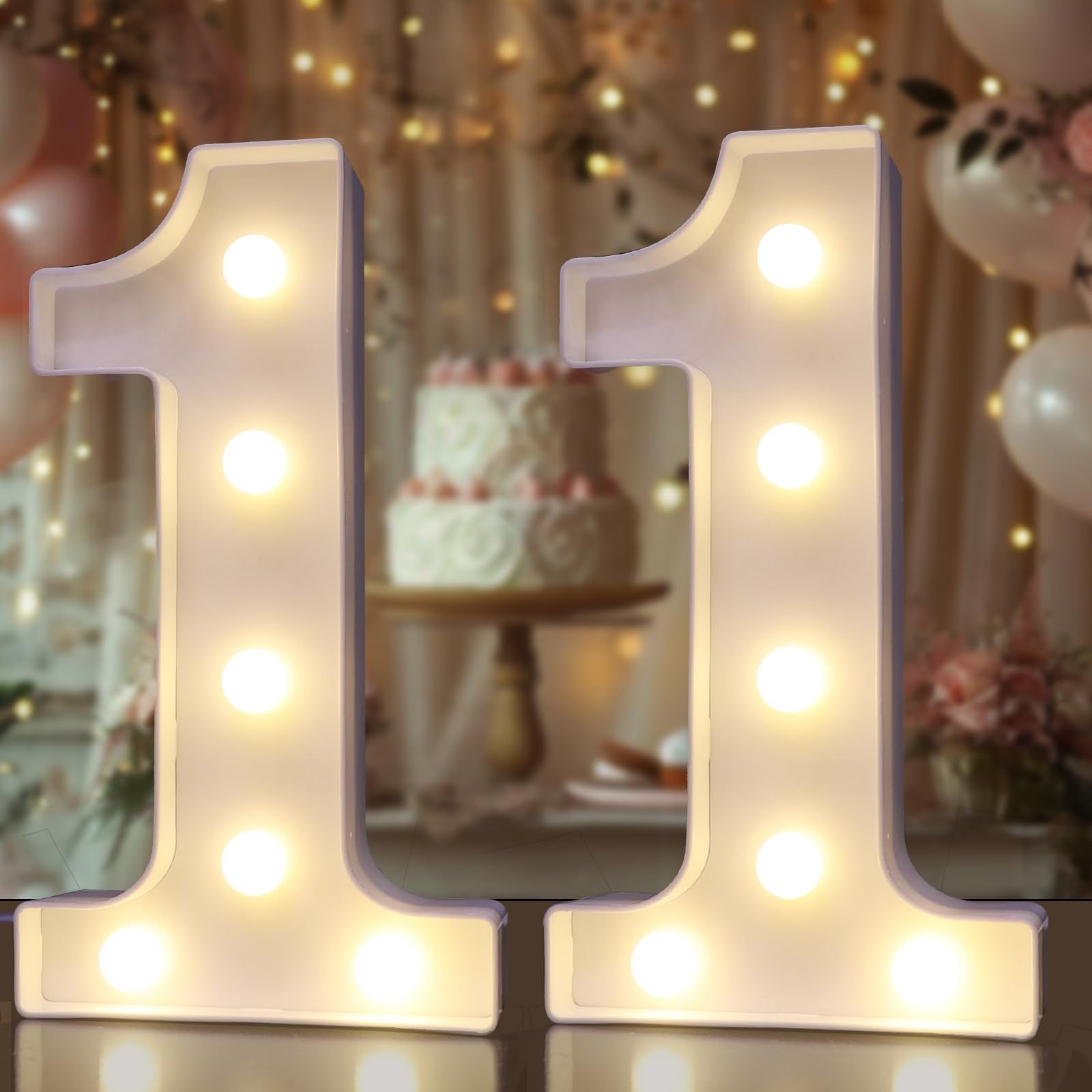 Pooqla Decorative Led Light Up Number Letters, White Plastic Marquee Number Lights Sign for 11th Birthday Party Wedding Decor Battery Operated Number (11)