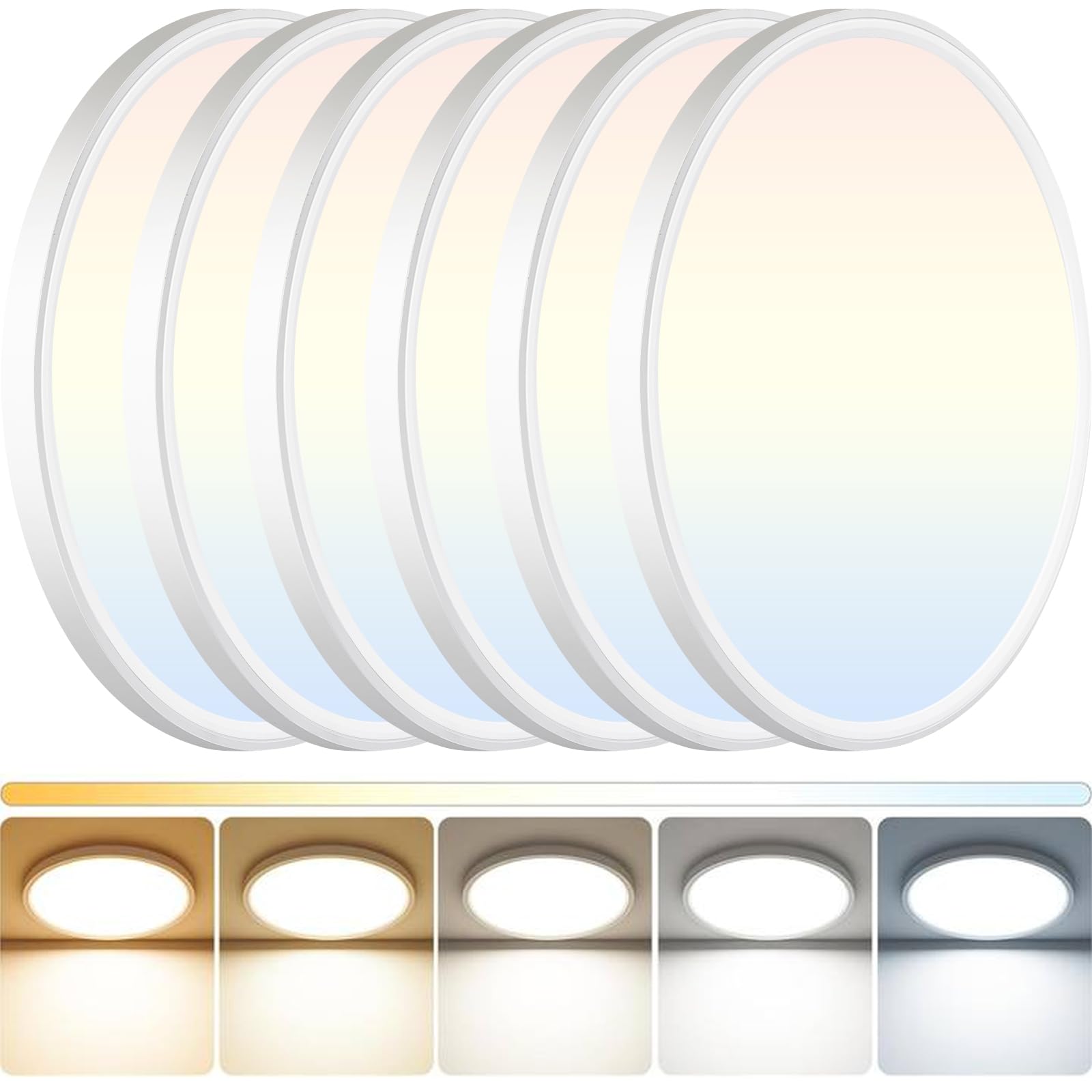 Dinglilighting 6Pack Led Flush Mount Ceiling Light: 12 Inch Super Slim Dimmable & 5Cct (2700-6000K) Kitchen Lighting Fixtures Ce