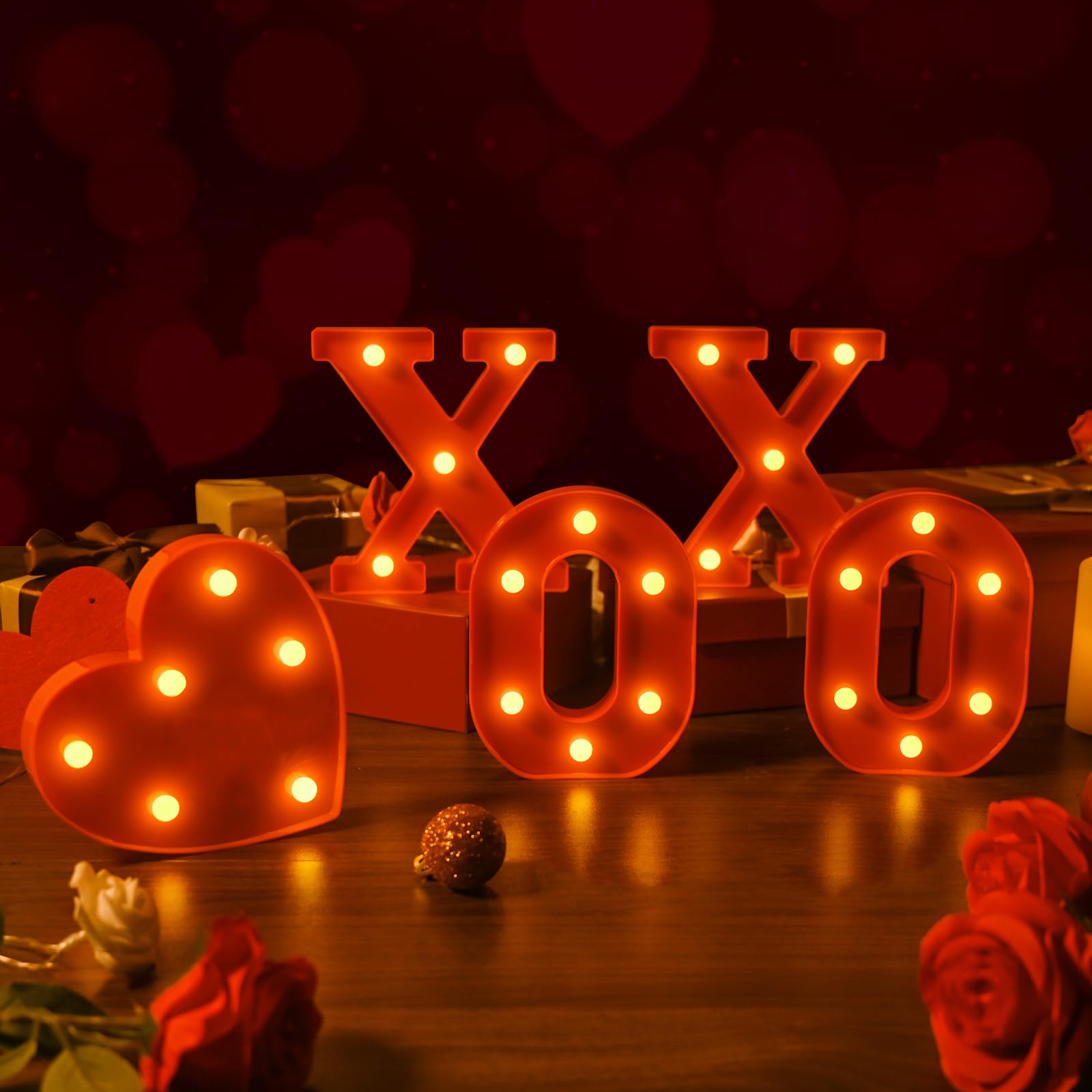 Edycon ValentineS Day Letter Lights Sign Table Decorations Led Light Up Letters Battery Powered Letter For Home Party Bedroom Tabletop Fireplace Indoor Decor(Xoxo Heart)