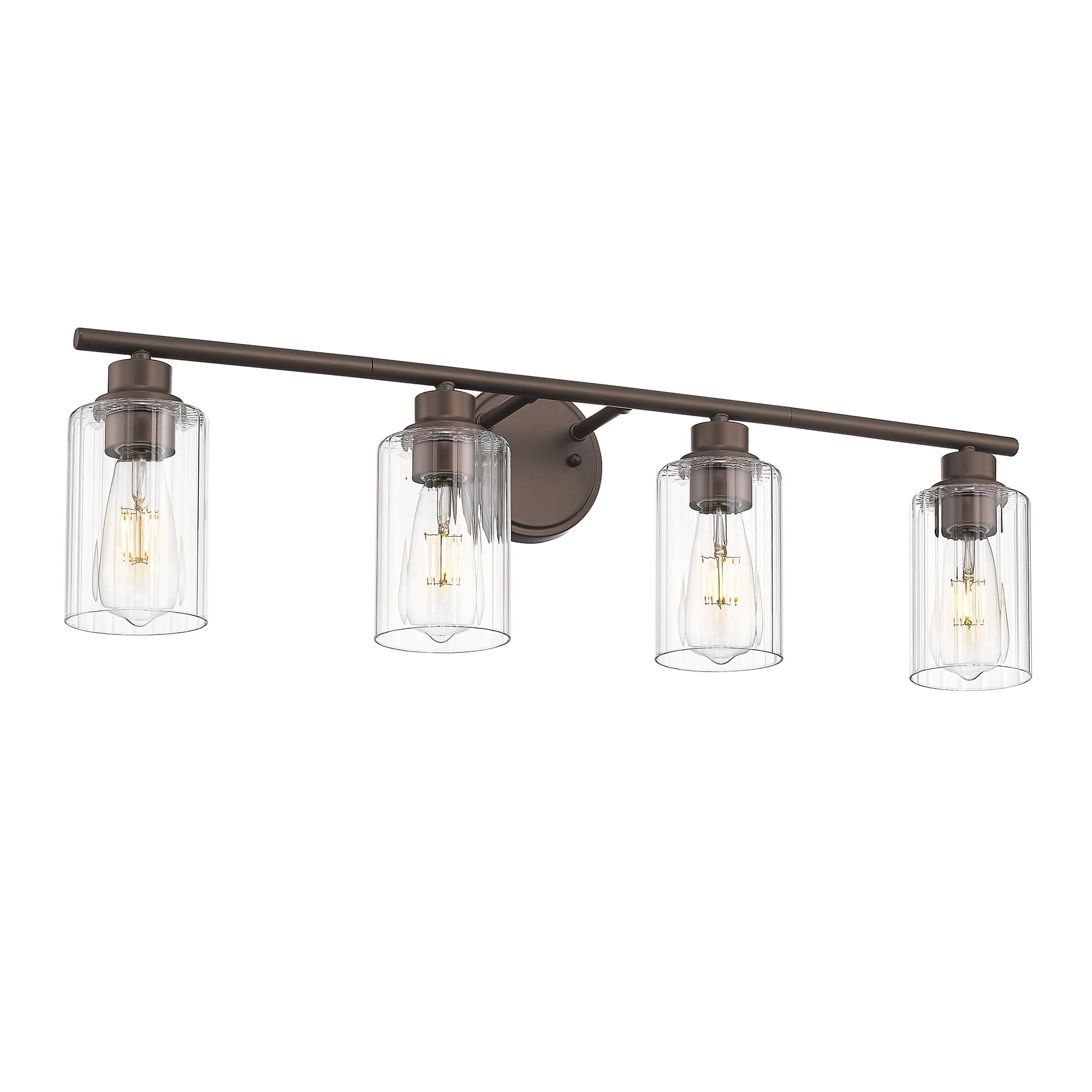 Emliviar 4-Light Vanity Light Fixture, 31 Inch, Fluted Ripple Glass Shade, Oil Rubbed Bronze Finish, Model YE295B