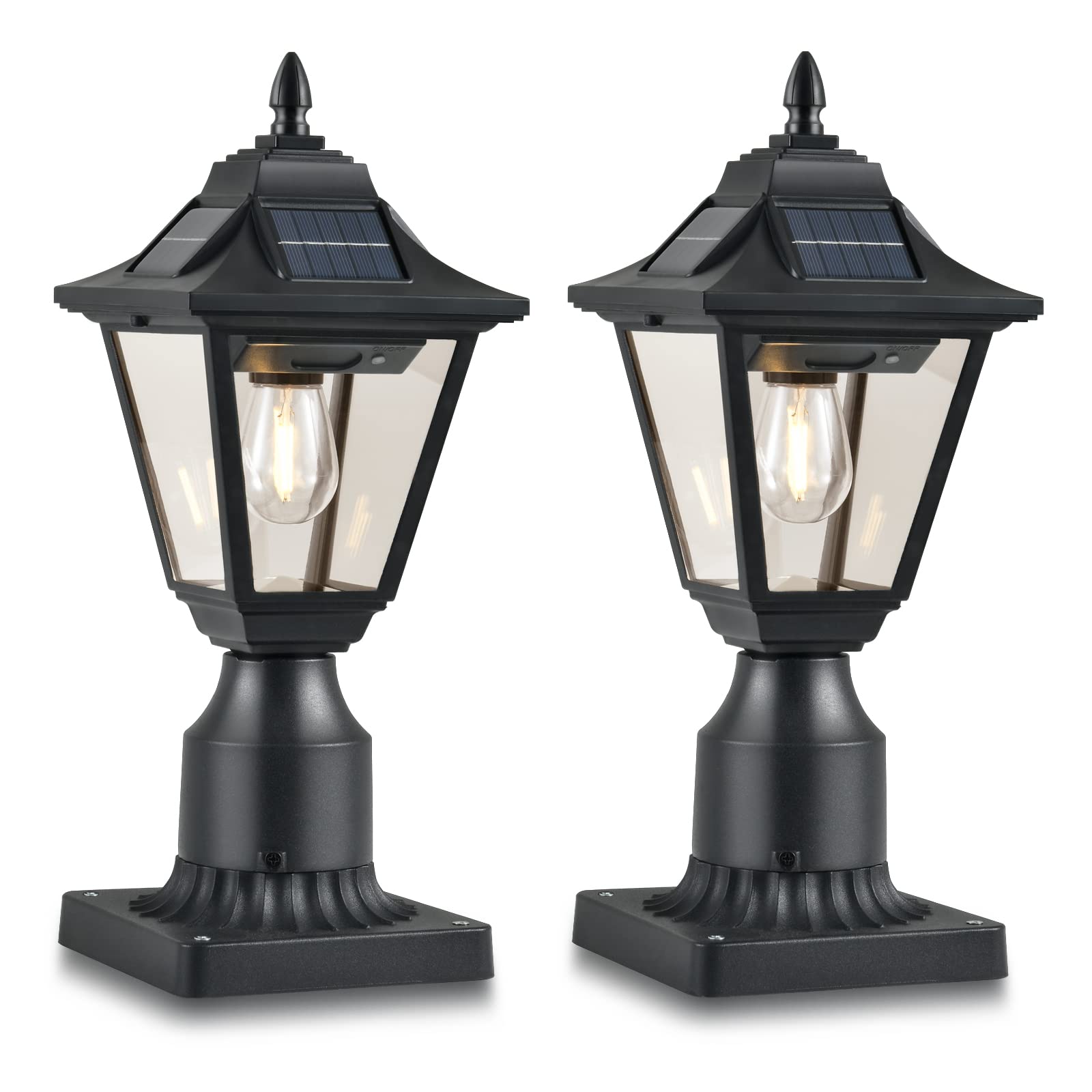 TPSHPTS Solar Post Lights  Outdoor Solar Lamp Post Light with Motion Sensor  Dusk to Dawn Waterproof Aluminum Pillar Lamp with Pier Mount Base for Garden  Yard  Patio(2 Pack)