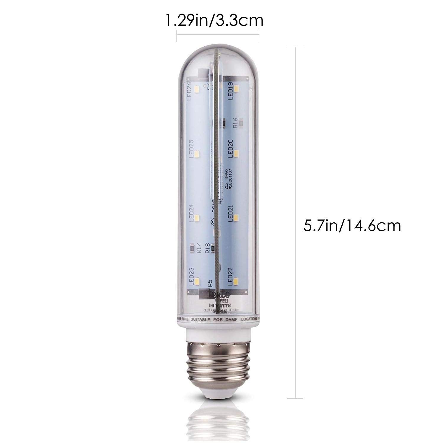 Tento Lighting T10 Led Tube Light, Tubular Light Bulb, E26 Medium Base, Sub Zero Fridge And Freezer Light Bulb Replacement, Aquarium Light Bulb, Type T Bulb, 60W - 70W, 5000K, Cool White (2 Pack)