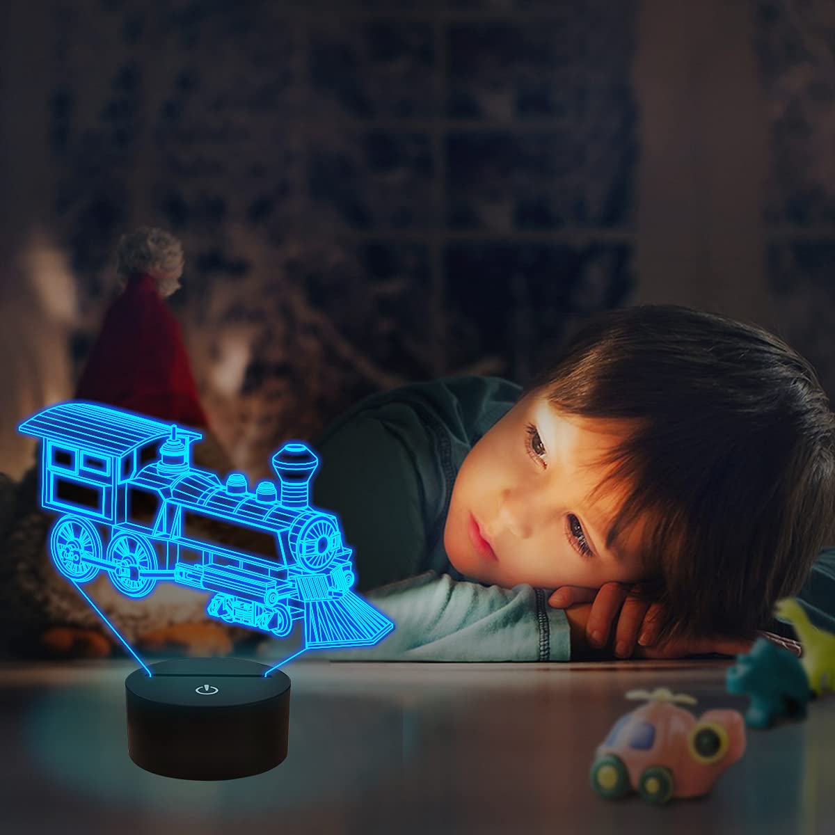 FULLOSUN 3D Train Night Light - 16 Color Changing with Remote, Acrylic, Blue, Model FS-2810-9999, Perfect for Kids' Bedroom Decor