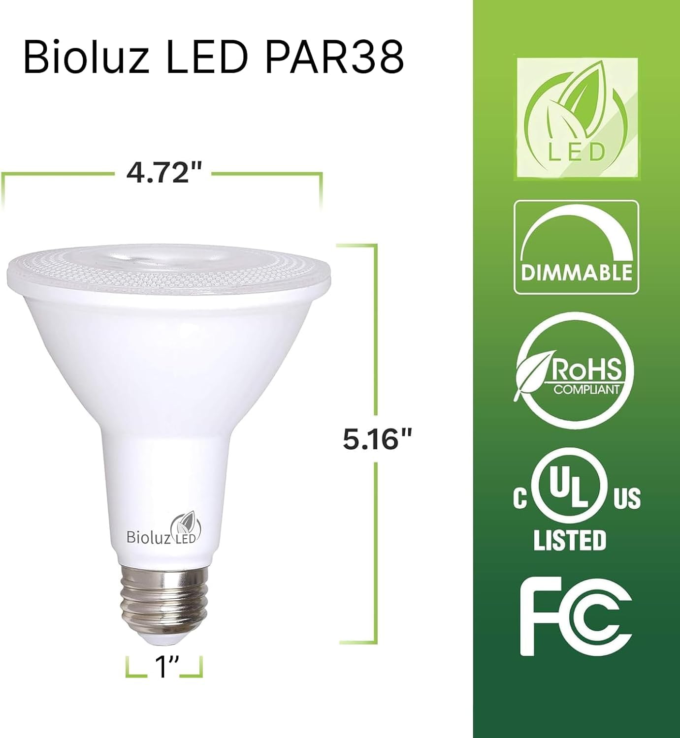 Bioluz LED PAR38 Light Bulb 90W Equivalent, 13W, 3000K Soft White, 1050 Lumens, 4 Pack, Dimmable, Indoor/