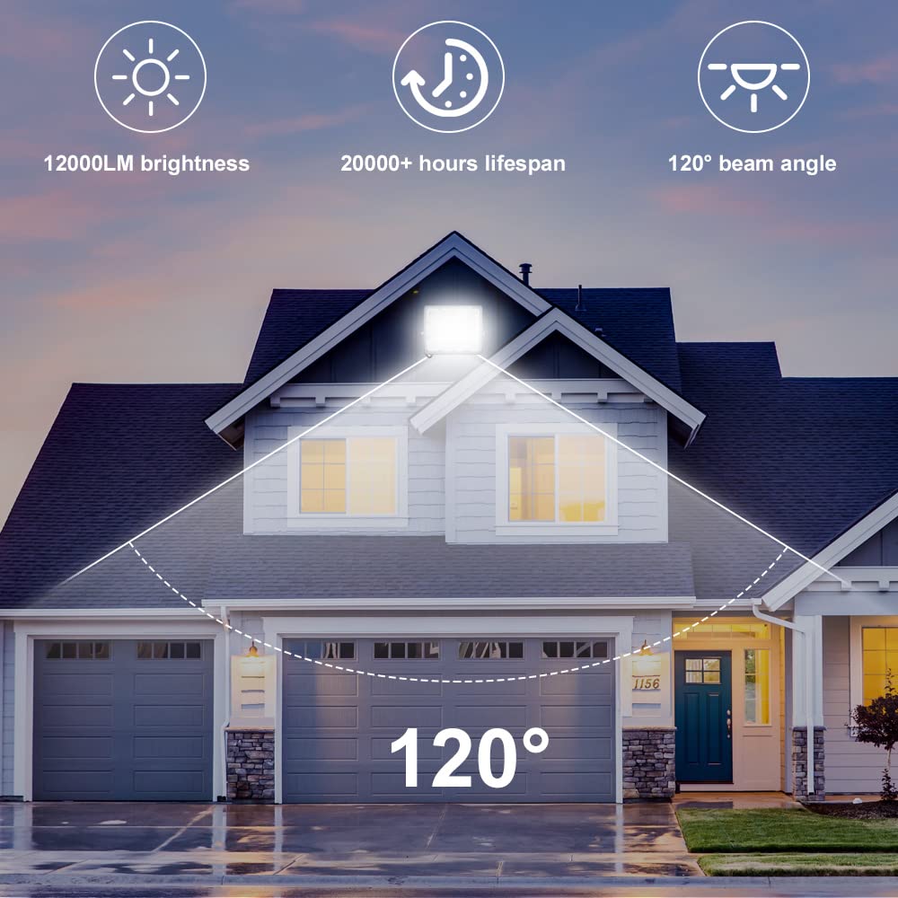 Jrbfa Led Outdoor Flood Light 2 Pack 100W Led Work Light 12000Lm Bright Outdoor Flood Light With Plug, 6000K Daylight White, Ip66 Waterproof Outdoor Light For Backyard, Garage, Garden, Lawn