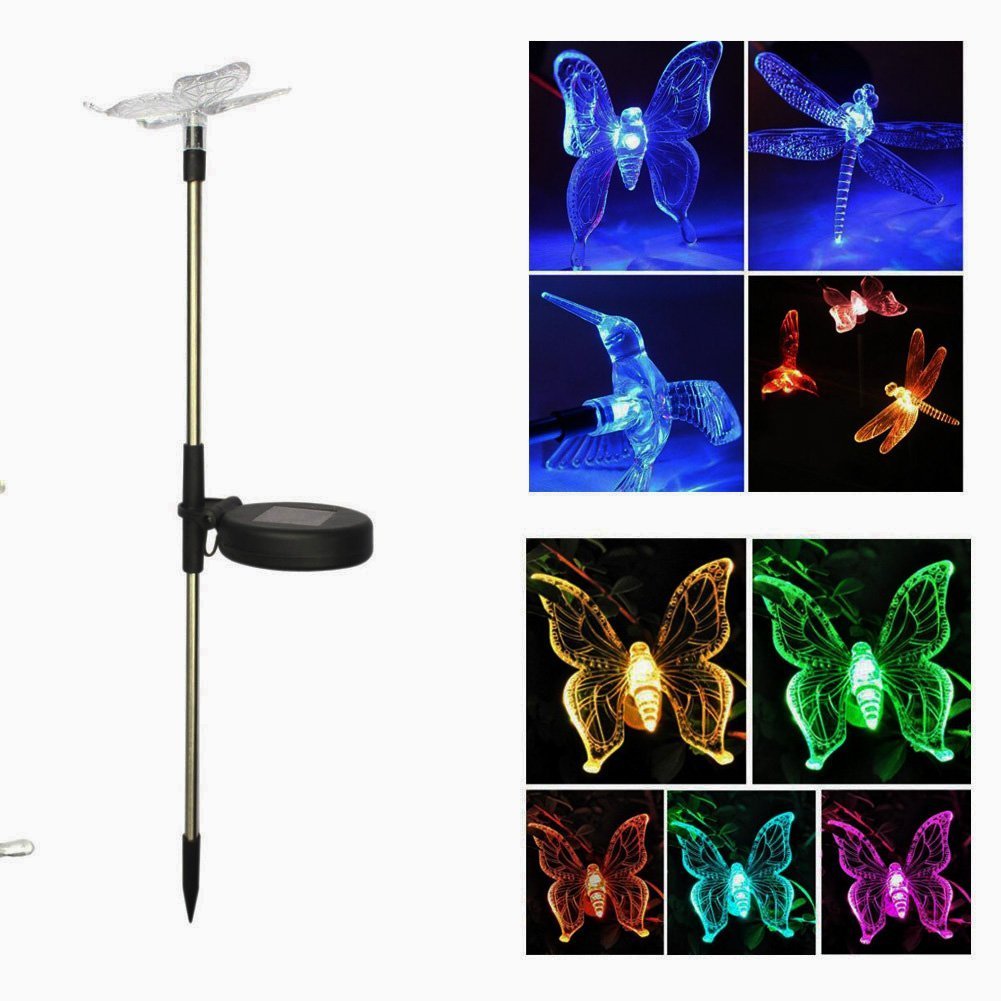 Solaration Solar Garden Stake Light - Hummingbird Butterfly Dragonfly Led, Multi-Color, 3 Pack