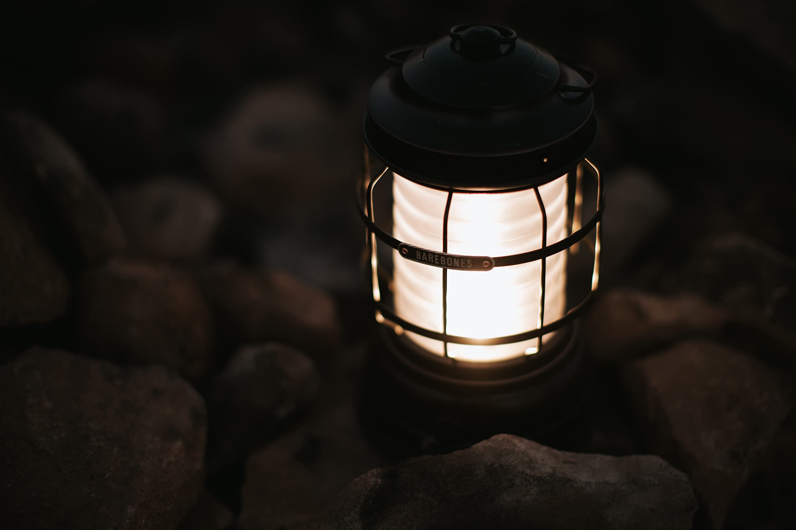 Barebones Forest Lantern - Vintage Rechargeable LED Light, Medium Size, Red, Stamped Steel, Model BAR-LIV-262 for Outdoor Use