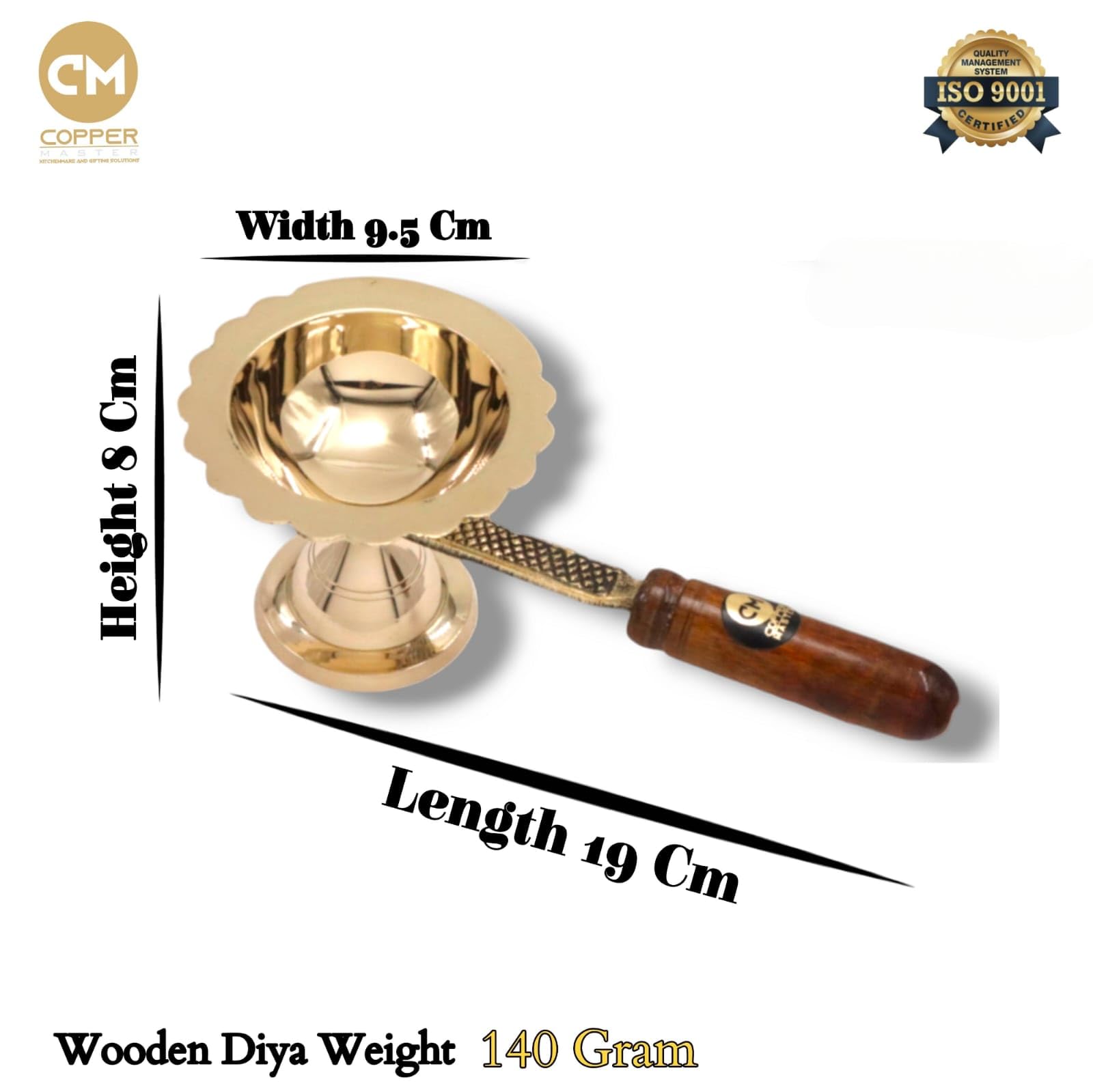 Copper-Master Pure Brass & Wooden handle Pooja Dhoop Akhand Diya Brass Puja Dia
