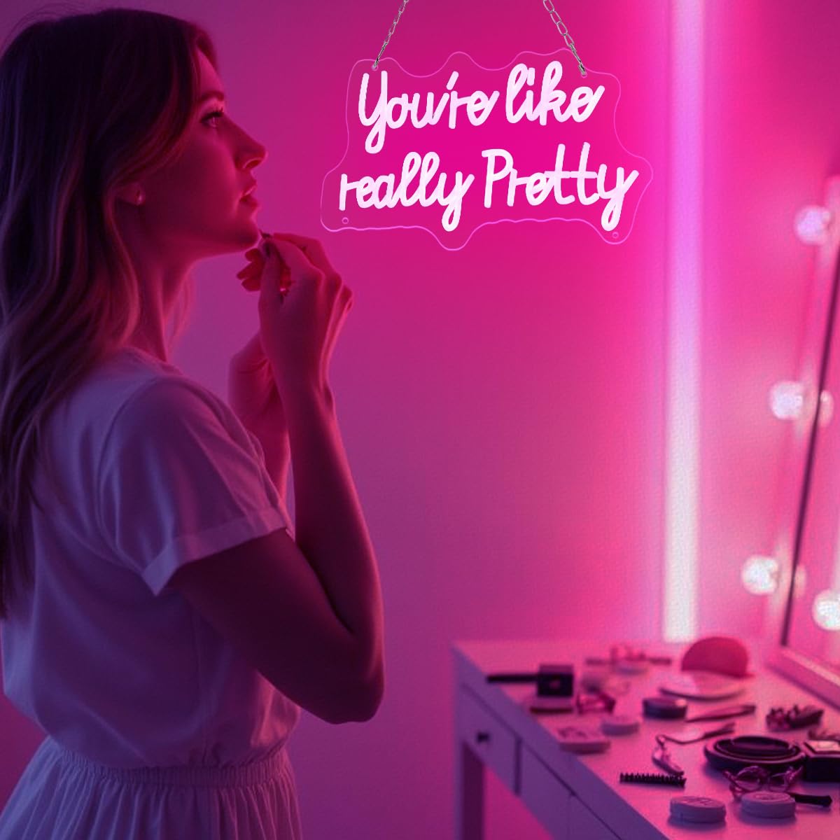 You like really pretty Neon Sign for bedroom wall,Pink led sign for wall decor with USB Power and Dimmer Switch,15 * 9 inch neon