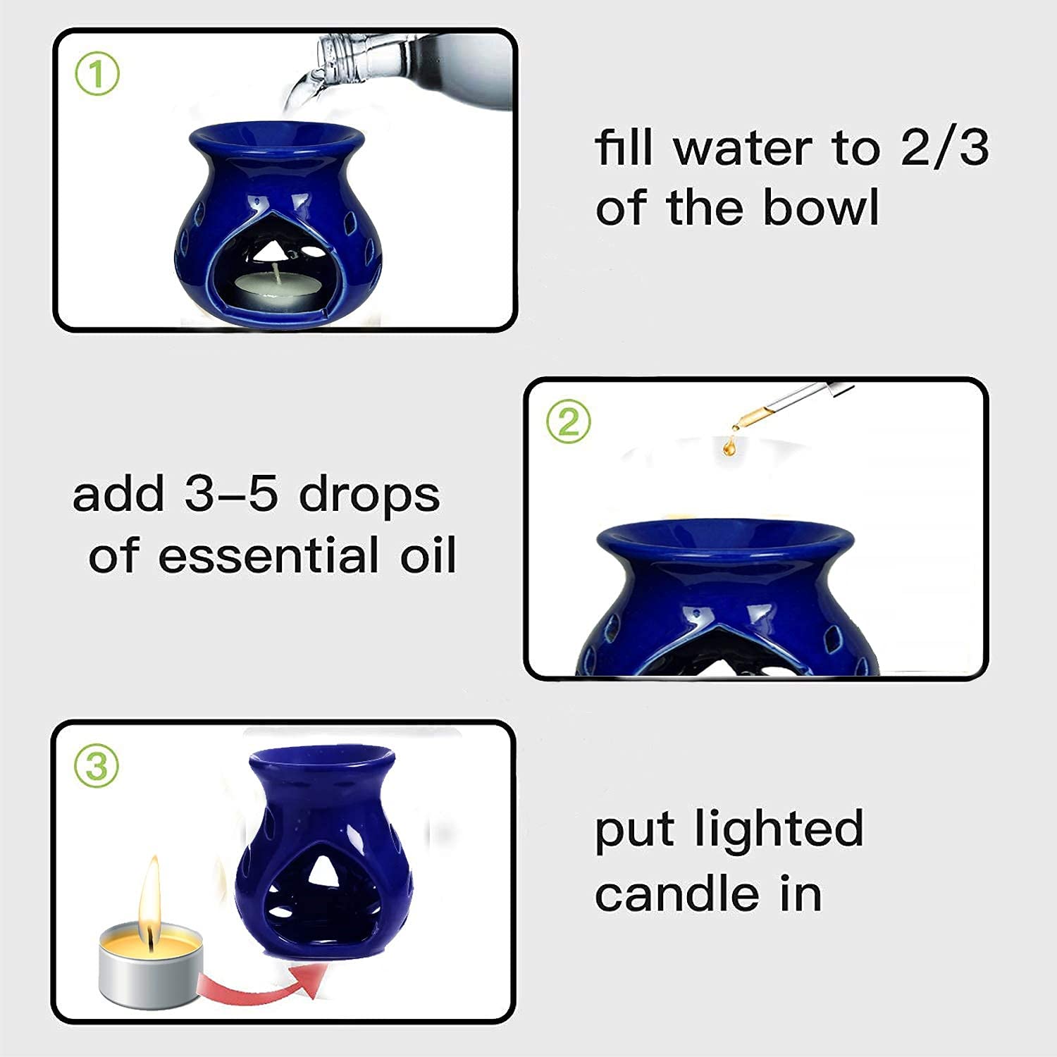 RTWARE Ceramic Clay Candle Operated Aroma Burner Oil Diffuser for Home Fragrance (Blue)