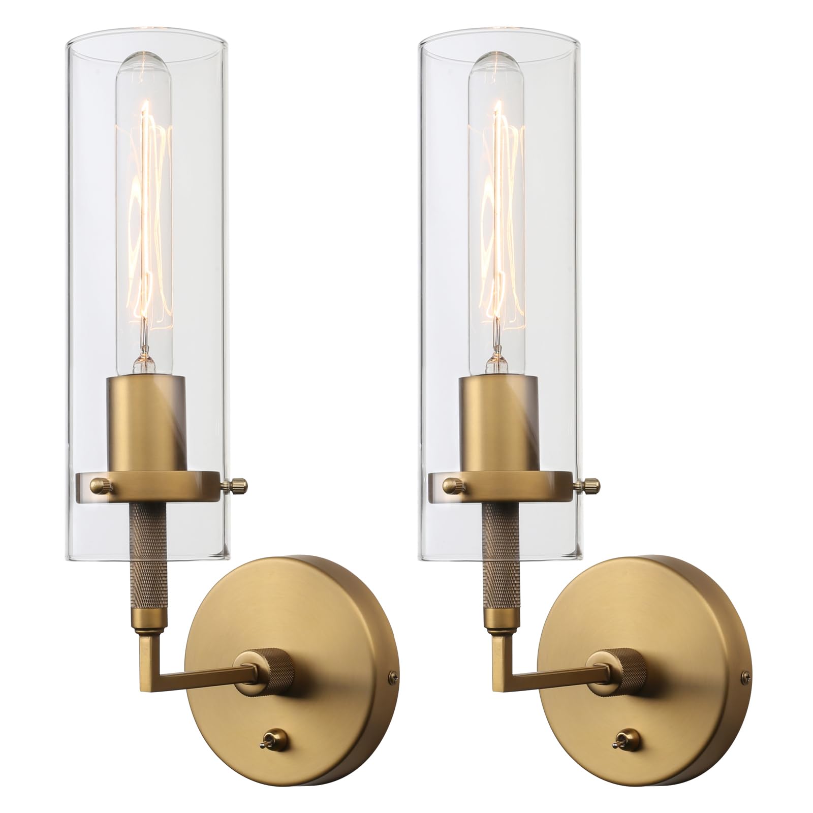 Phansthy Hardwired Wall Sconces with Switch Set of 2  Modern Bathroom Wall Lighting Vanity Light with Clear Glass  Wall Mount Lights for Living Room Corridor Mirror Bedroom Stairs (Antique 2 Pack)