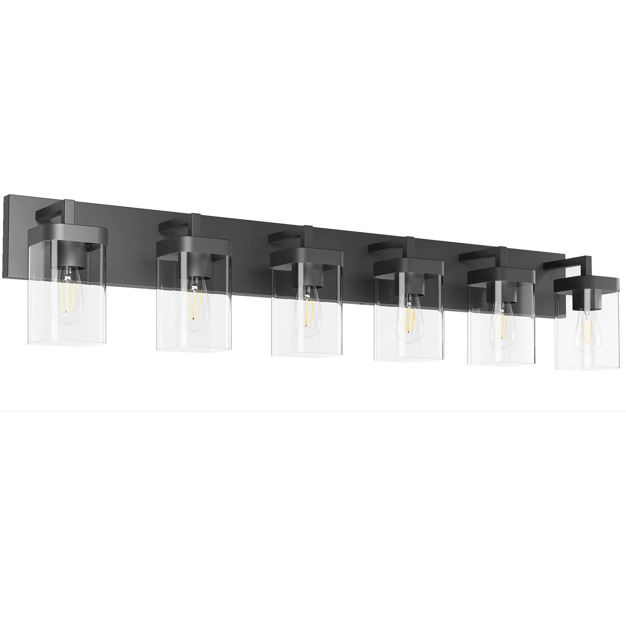 Danshinro Bathroom Vanity Light, 6-Light Square Design, Metal, Black, Model L23-6-BK