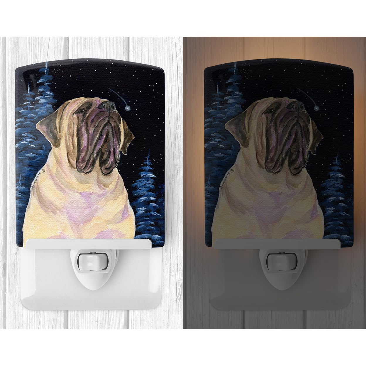 Carolines Treasures Ceramic Night Light, Starry Night Mastiff, UL-Certified, 6x4x3 inches, Multicolor, Model SS8448CNL