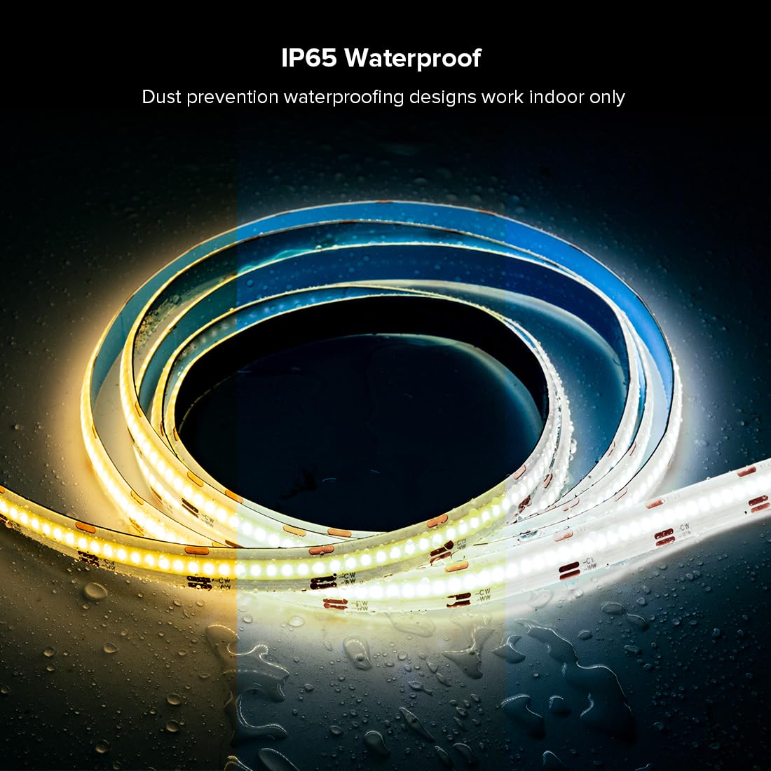 BTF-LIGHTING COB LED Strip Light 16.4FT IP65 Flexible Tunable 3000K-6000K CRI 90+ DC12V