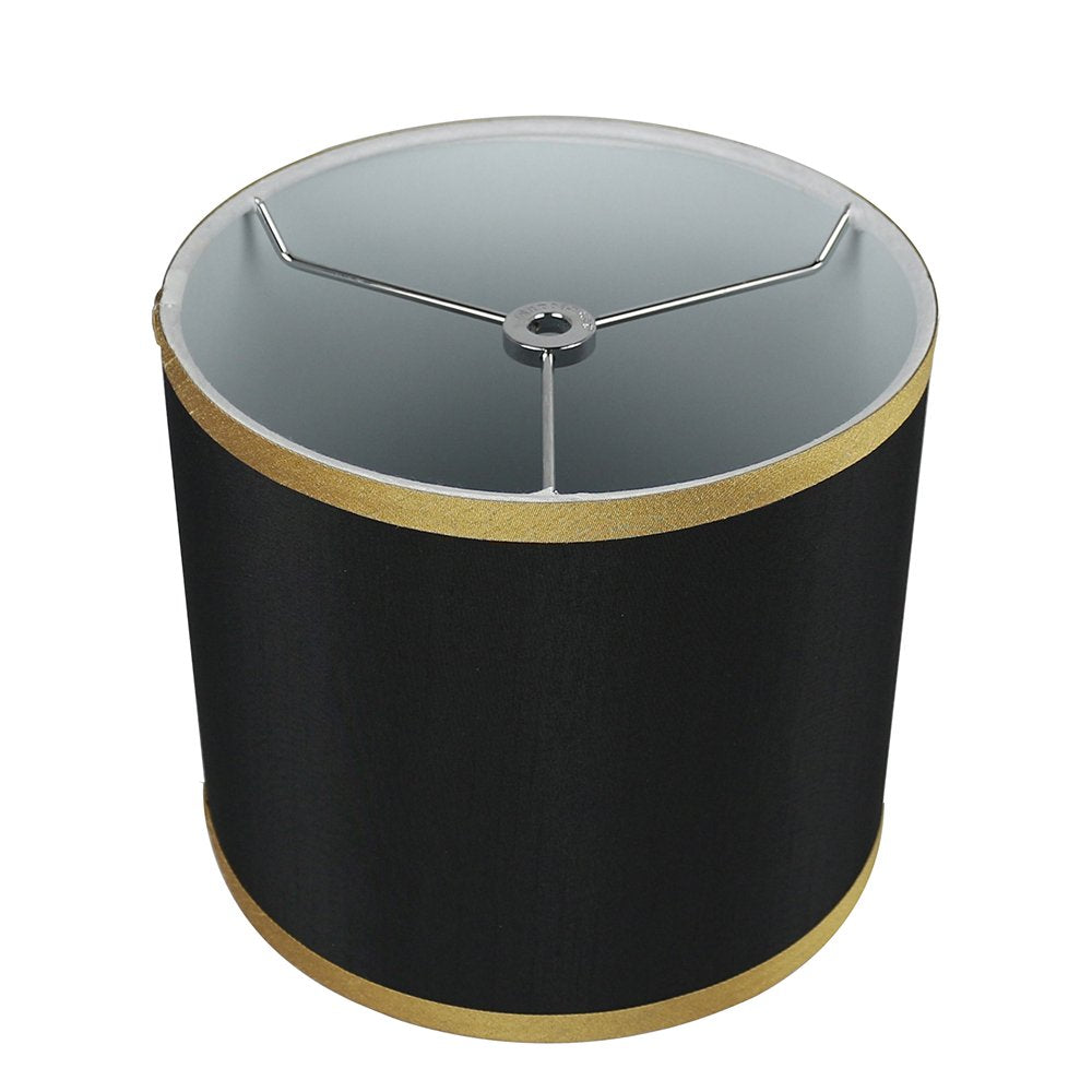 Urbanest Black With Gold Trim Faux Silk Classic Drum Lampshade, 8-Inch By 8-Inch By 7-Inch