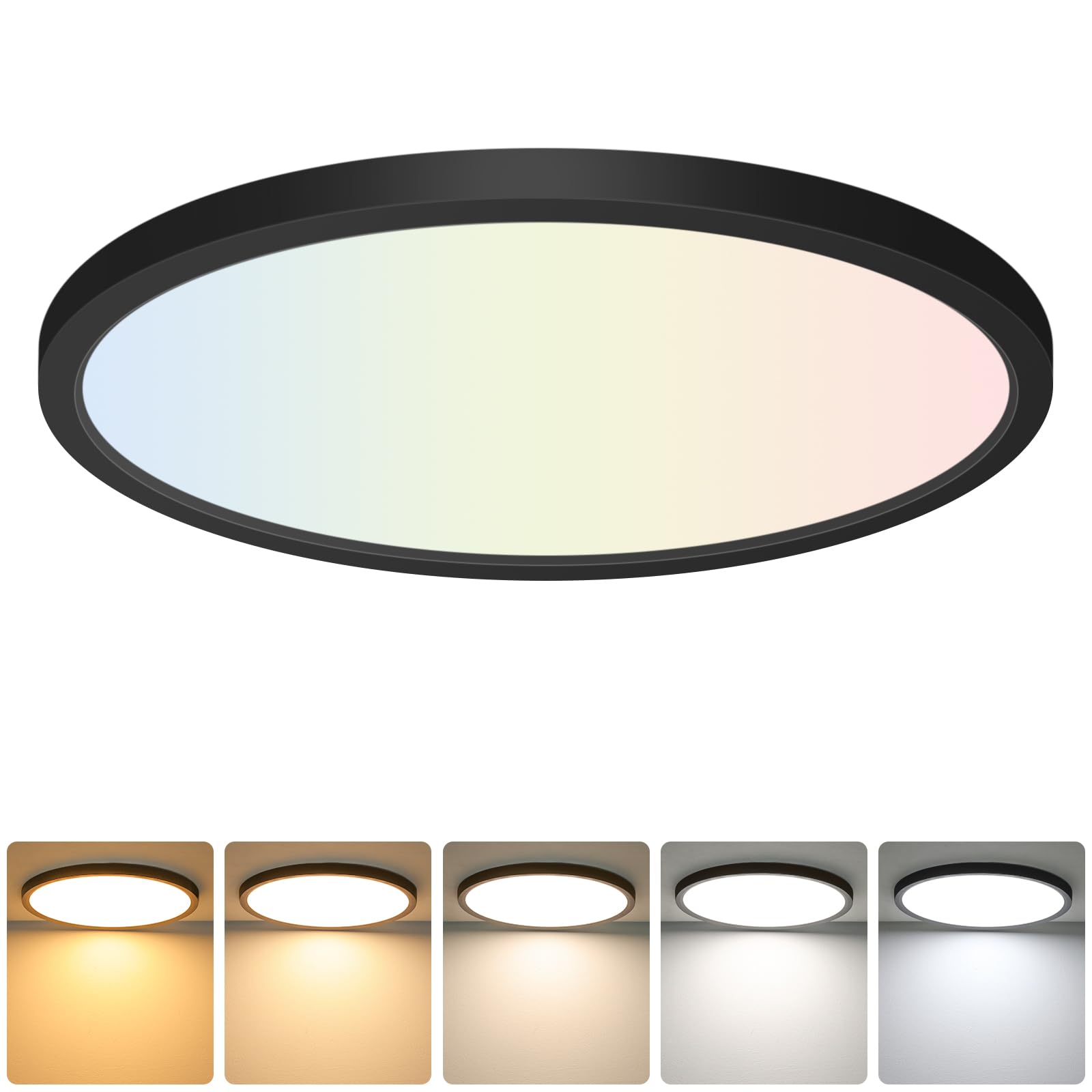 Brightever Black LED Flush Mount Ceiling Light  24W 3200LM 5CCT Dimmable LED Ceiling Light Fixture  2700K/3000K/4000K/5000K/6500K  12 Inch Ultra Thin Ceiling Lamp for Bedroom  Dining Room  1 Pack