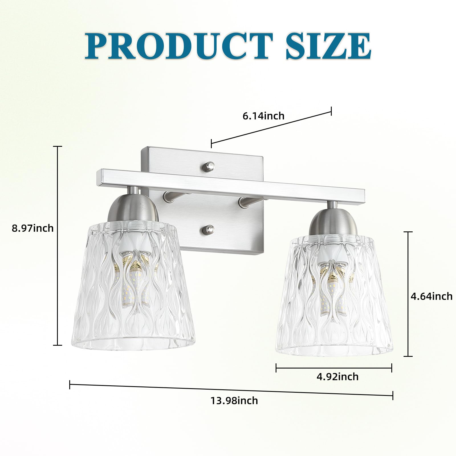Mecgirn Stainless Steel 2 Light Bathroom Vanity Light, Brushed Nickel Bathroom Light Fixtures With Textured Glass Shades, Modern Vanity Lighting Wall Mount Over Mirror