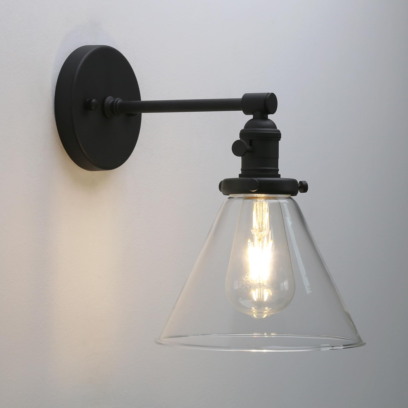 Phansthy Black Industrial Wall Sconce Light Single Light Wall Lamp with 7.3 Inches Cone Canopy for Bathroom Kitchen Restaurant (