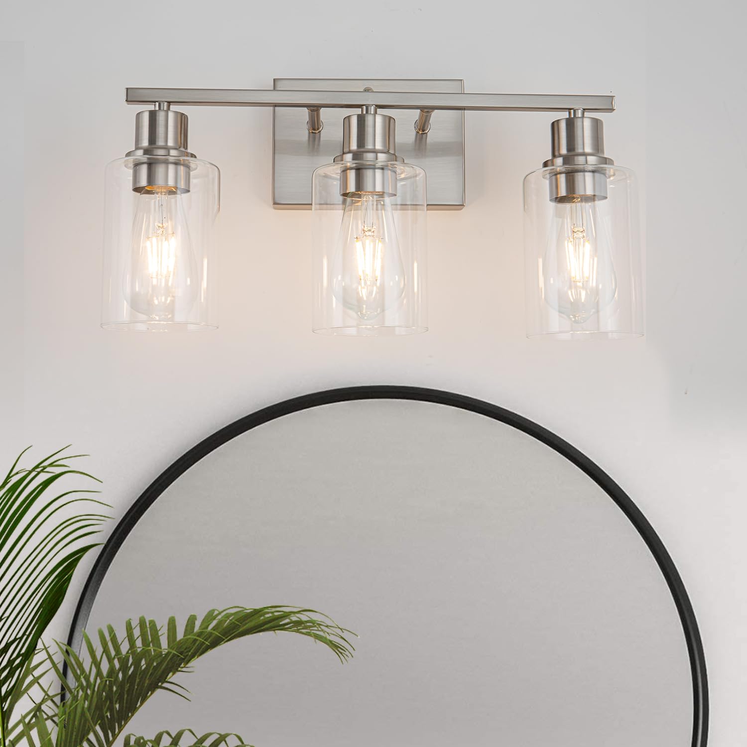 Filimitiy Bathroom Vanity Light Fixtures, 3-Light Brushed Nickel Bathroom Lights, Wall Sconces With Clear Glass Shade For Hallwa