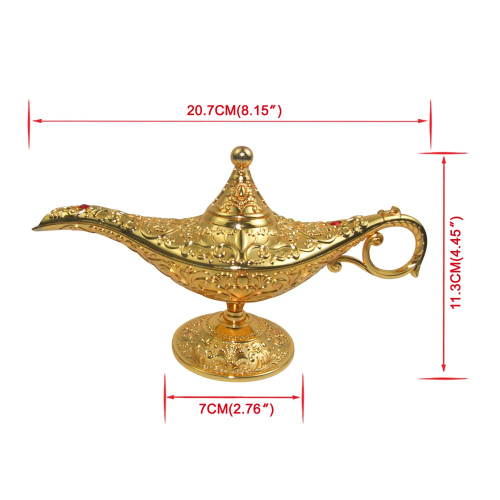 Sunmall Vintage Legend Aladdin Lamp Magic Genie Wishing Light,Collectable Rare Classic Arabian Costume Props Lamp Tabletop Decor Crafts For Home/Wedding Decoration (Gold)