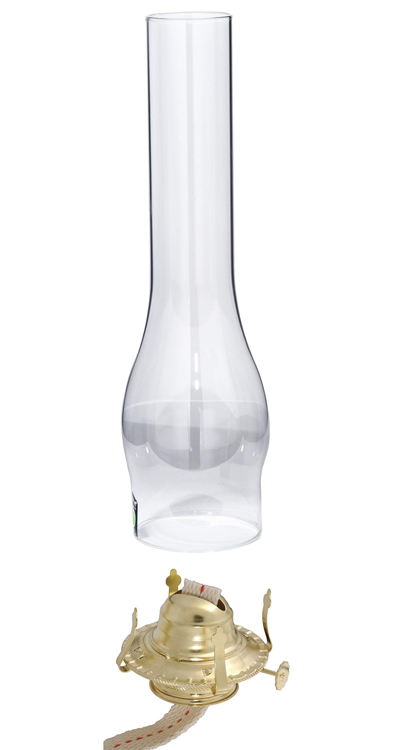B&P Lamp Kerosene Lamp Burner with 3in x 12in Clear Glass Chimney, Brass
