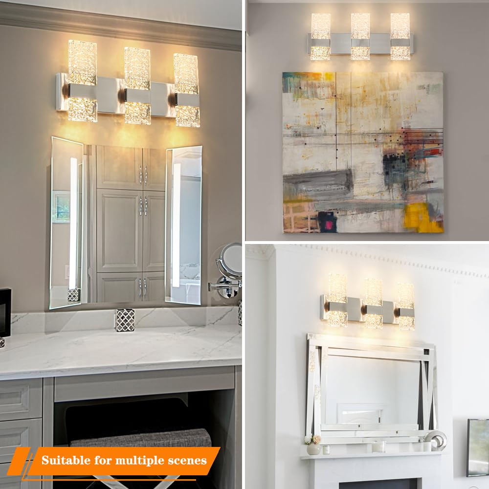Modern Brushed Nickel 6-Lights Bathroom Vanity Light  Eleglant Nickel Led Bathroom Light Fixtures Over Mirror  Dimmable Acrylic Shade Wall Lighting Fixtures  Hardwired Wall Light(H9.25In  L21.26In)