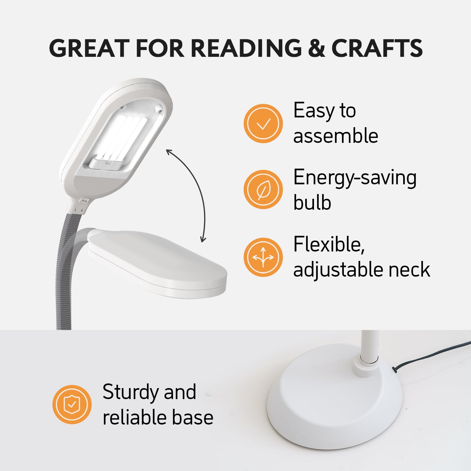Natural Daylight Floor Lamp - Craft Light Floor Standing For Reading, Crafting, Sewing - 27W Full Spectrum White Bright Sunlight - Adjustable Gooseneck - Task Lamps For Living Room, Bedroom, Office