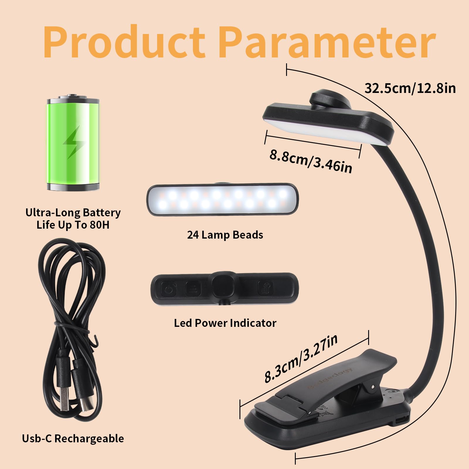 Bsdgeclogy 9 LED Rechargeable Book Light for Reading in Bed - Eye Caring with 3 Color Temperatures, Stepless Dimming Brightness,