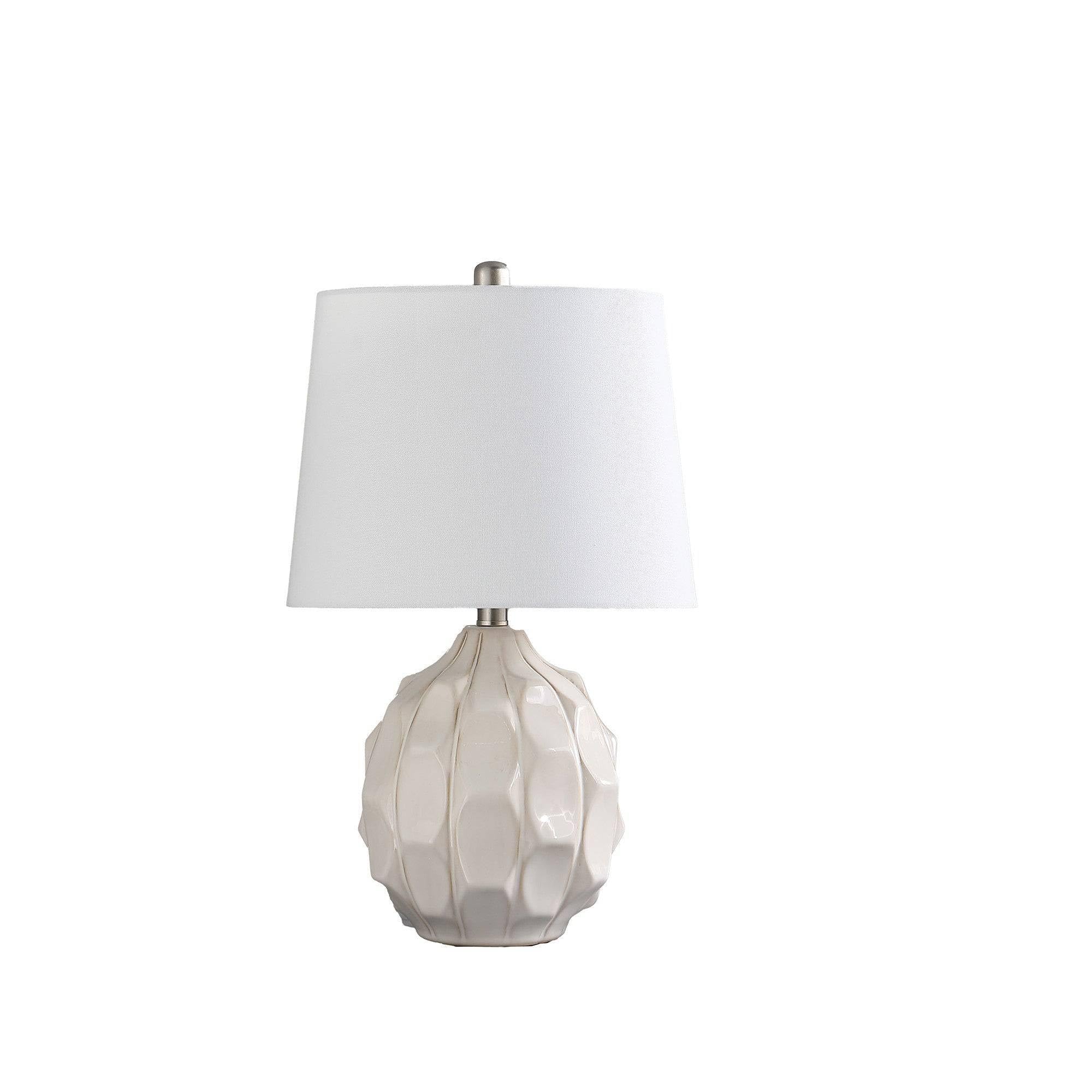 HomeRoots Ceramic Table Lamp, 21.75 x 13 x 13 in., Off White Drum Shade, Model 524251, Cream Finish