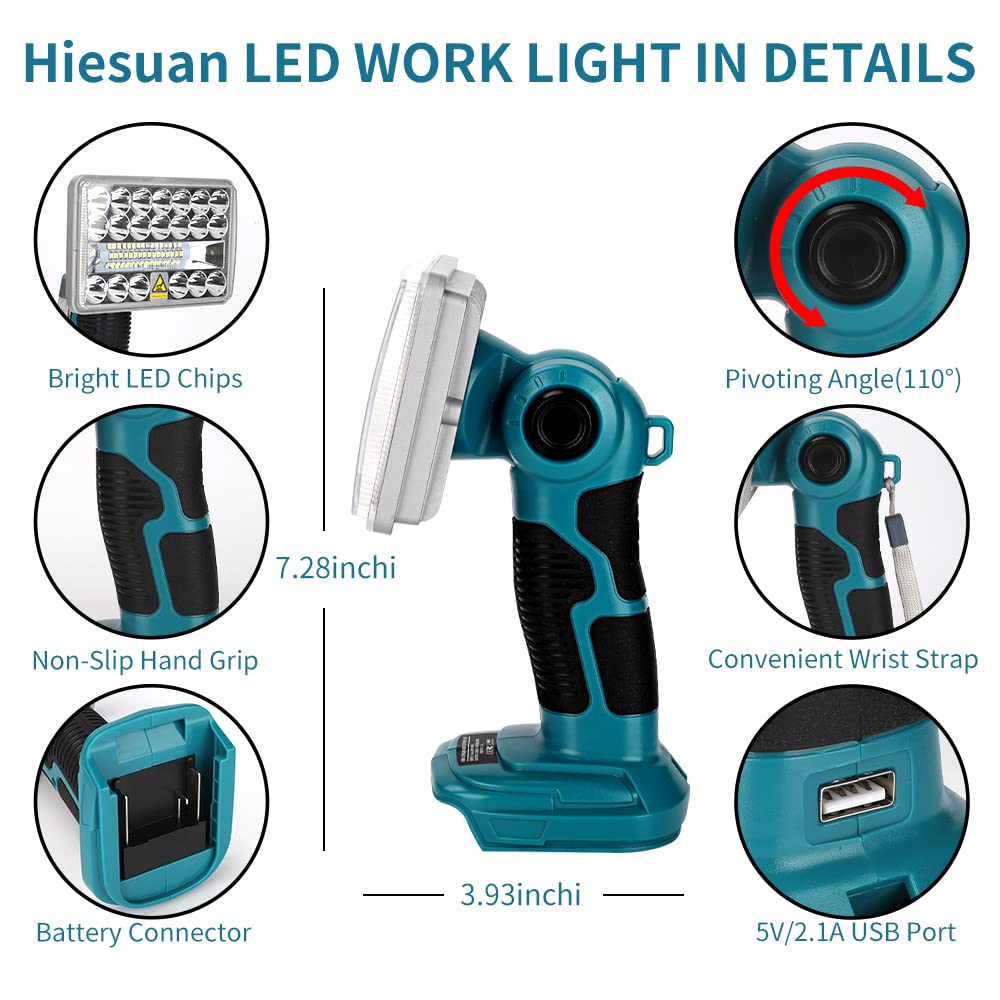 Work Light For Makita 18V Battery, 18W Flashlight, 2000Lm Portable Flood Light With Usb-A Port For Jobsite, Camping, Car Repairi
