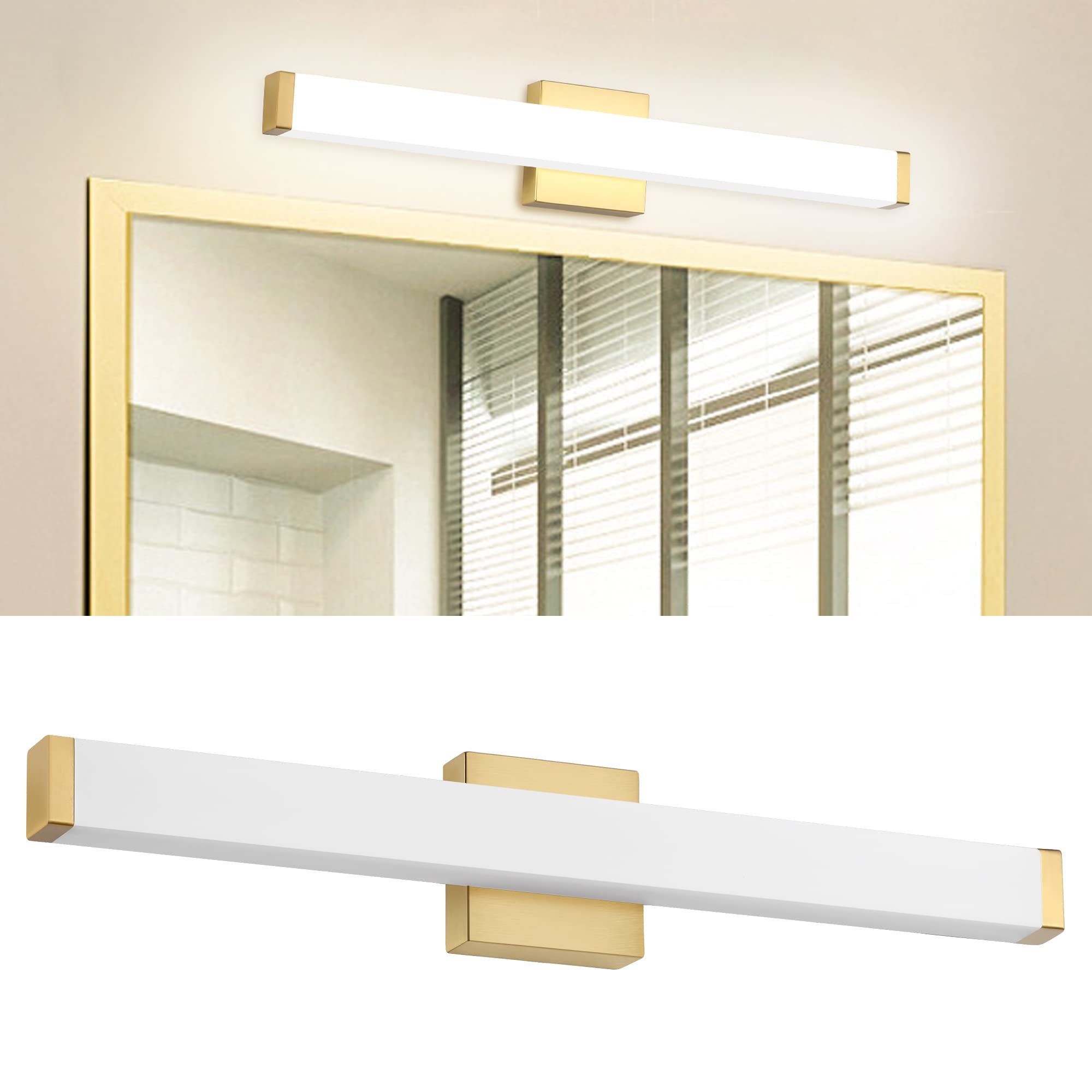 YHTlaeh Bathroom Vanity Light Brushed Brass Square Led 24 inch 14W Daylight 4000K Wall Bar Lighting Fixtures Over Mirror (Non Di