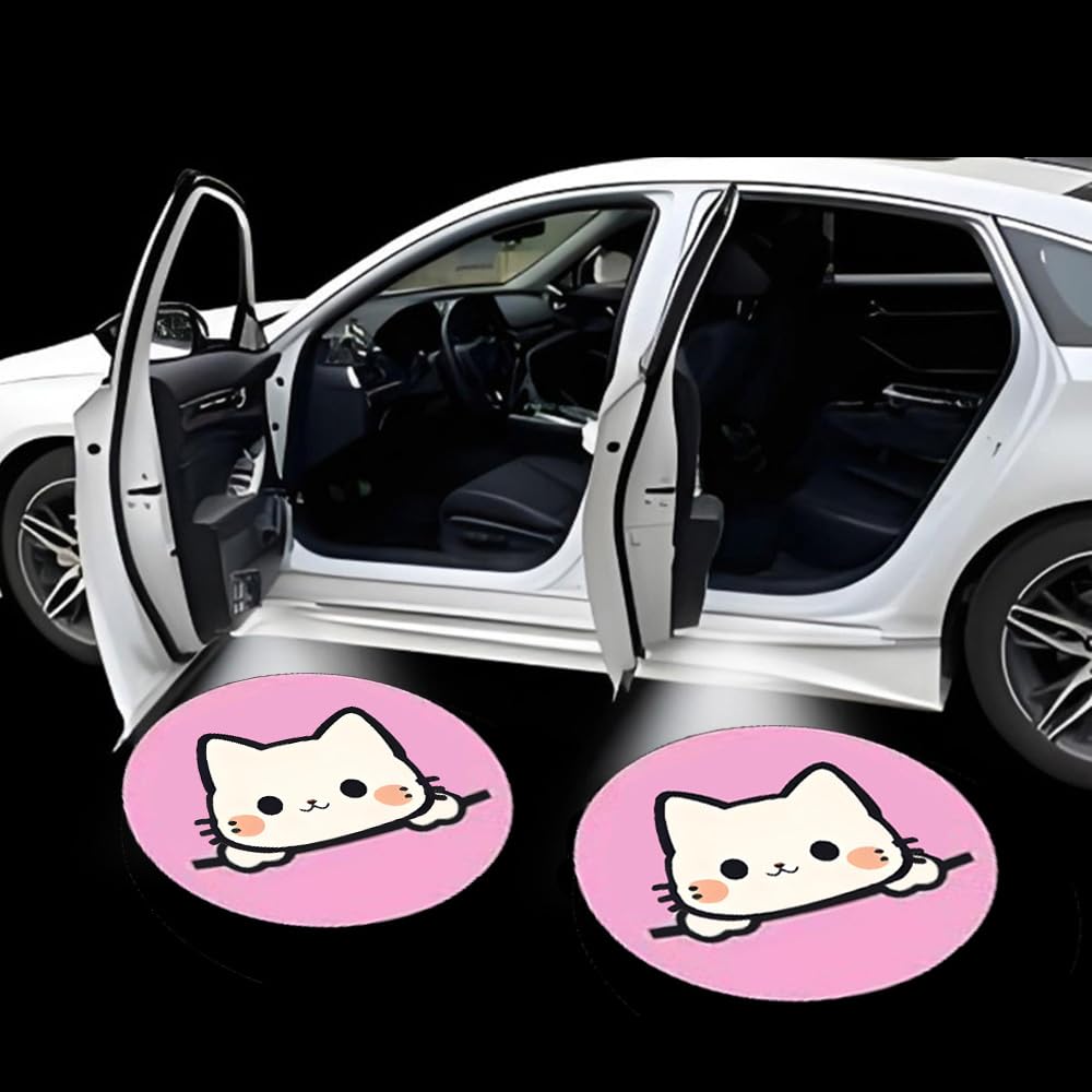 FLYEEGO Car Door Projector Lights Cute Pink Cat Universal Car Door Shadow Lights Projector Welcome Courtesy Lights Gifts