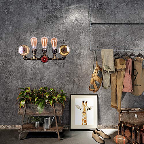 LMSOD 3-Light Water Tube Wall Sconce, Retro Industrial Steampunk Fixture, Antique Bronze, Metal