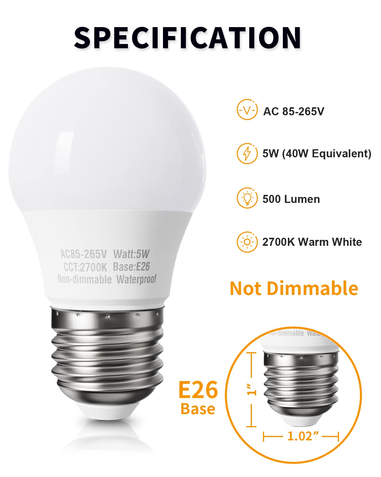 Pazetiv A15 LED Appliance Light Bulb, 40W Equivalent, 2700K Warm White, E26 Base, Waterproof, Shatterproof, Not Dimmable