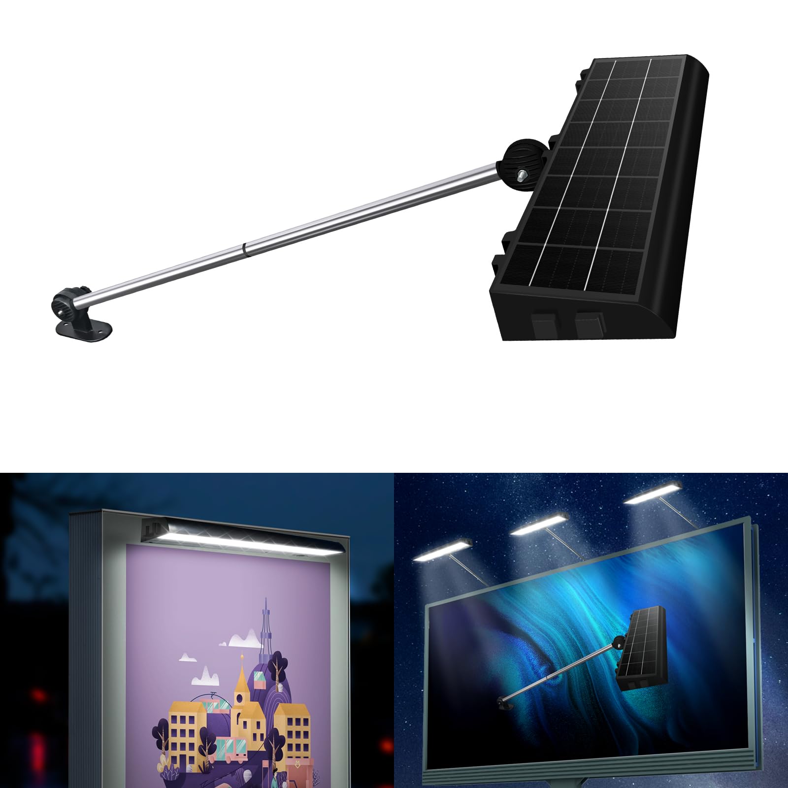 Solar Sign Lights Outdoor Waterproof 232 LED Super Bright Billboard Light with Mounting Braket 8000 mAh Commercial Solar Lights for Wall Real Estate Business Yard Sign Advertising Lighting (Black)
