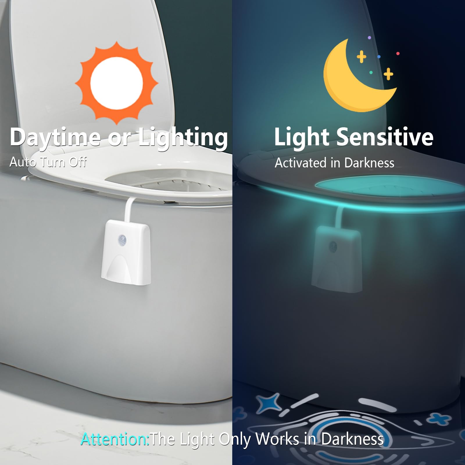 LAVAED Motion Sensor Toilet Light, 16 Color Changing, Rechargeable, Waterproof, 1 Pack, Acrylonitrile Butadiene Styrene, Indoor Use