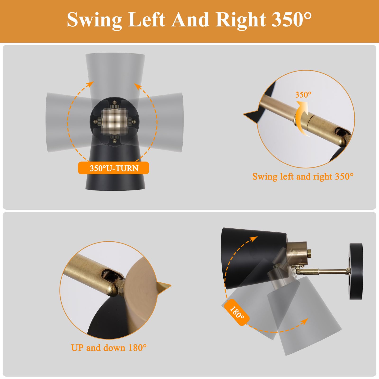 Hotran Battery Operated Wall Sconce Set Of Two, Black And Gold Modern With Remote Control Dimmable Wall Lighting Indoor, Not Har