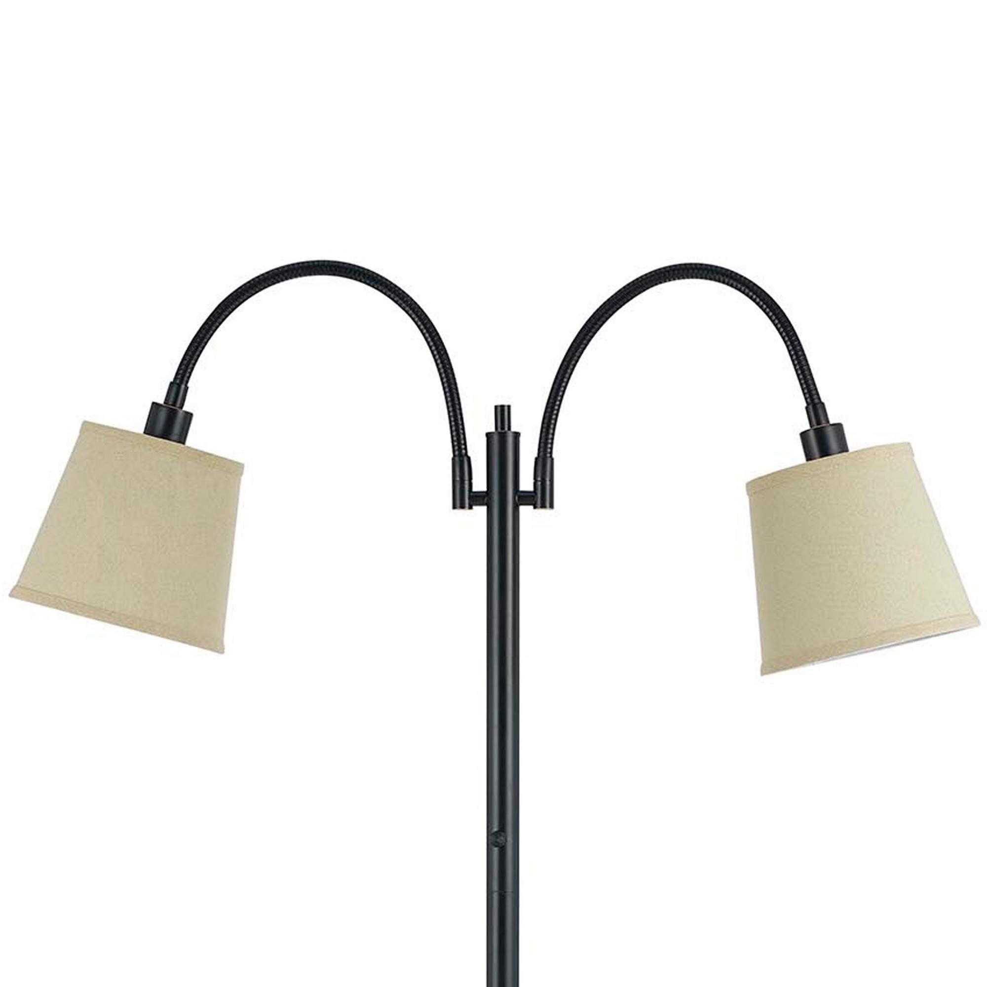 Benjara 80 Watt Metal Floor Lamp With Dual Gooseneck And Uno Style Shades, Black