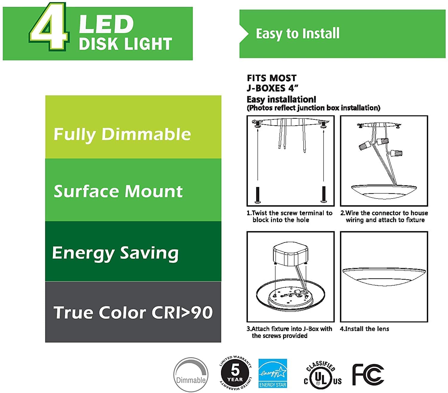 Lunabode Led 7.5'' Led Ceiling Light Flush Mount Light Fixture | Led Lights |10.5W (85W Equivalent), 120V, 2700K, Etl, Wet Locat