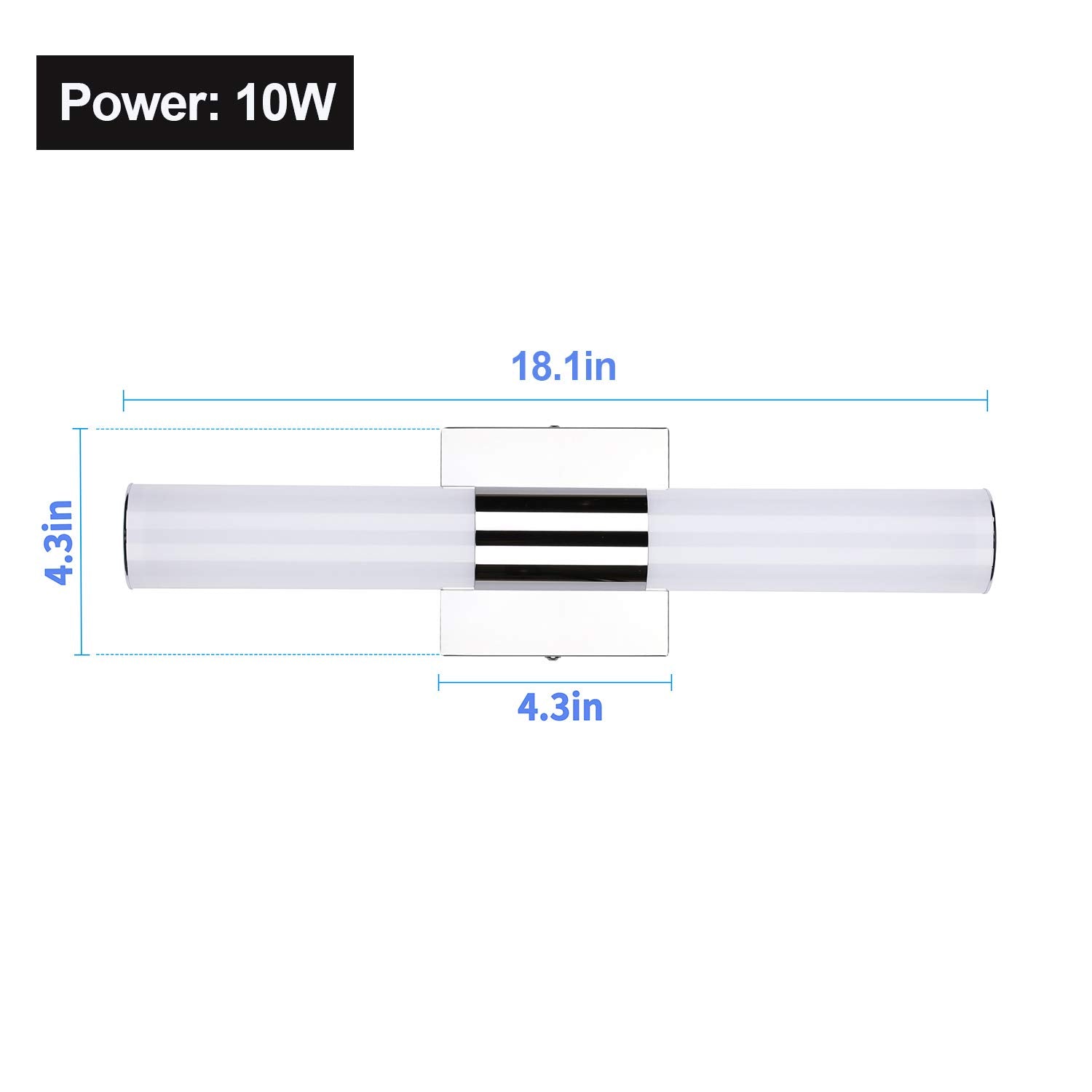 Trlife Dimmable Led Bathroom Light Fixture, 18.1 Stainless Steel, 10W Cool White 6000K, Model Vanityled-46Cm