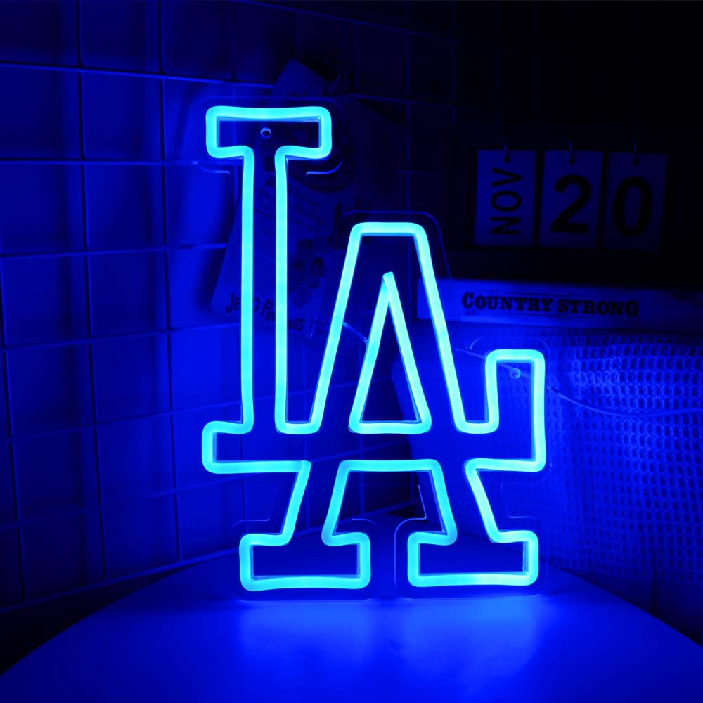 WonderfulLife Neon Sign for Garage Decor, Dodgers Logo, 13.7x9.8 inches, Model LA001, Blue Wall Art for Man Cave and Game Room