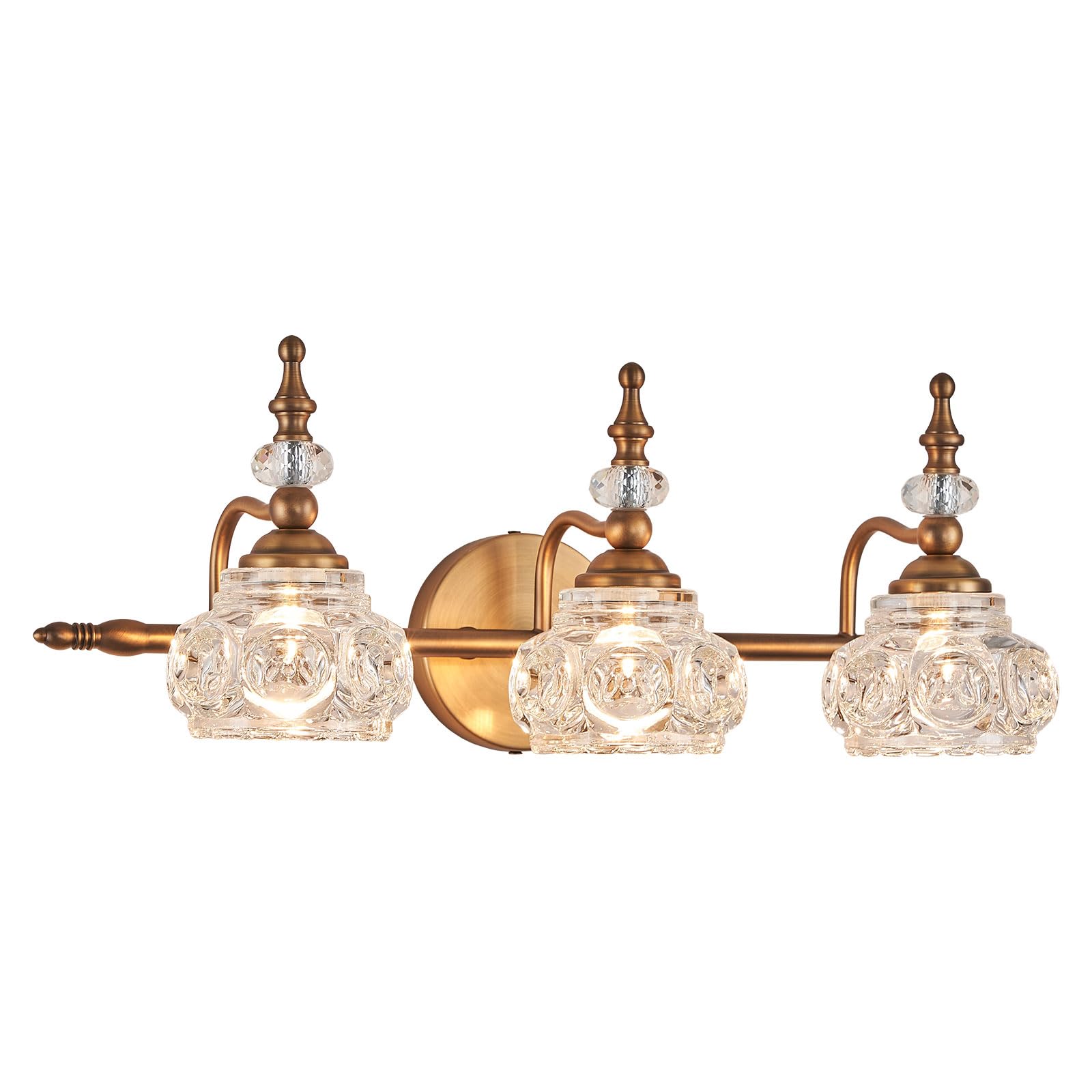 ZILANL Vintage Bathroom Vanity Light Fixture, 3-Light, Matte Brushed Antique Brass, Glass Shade, Model WJ-W885-3