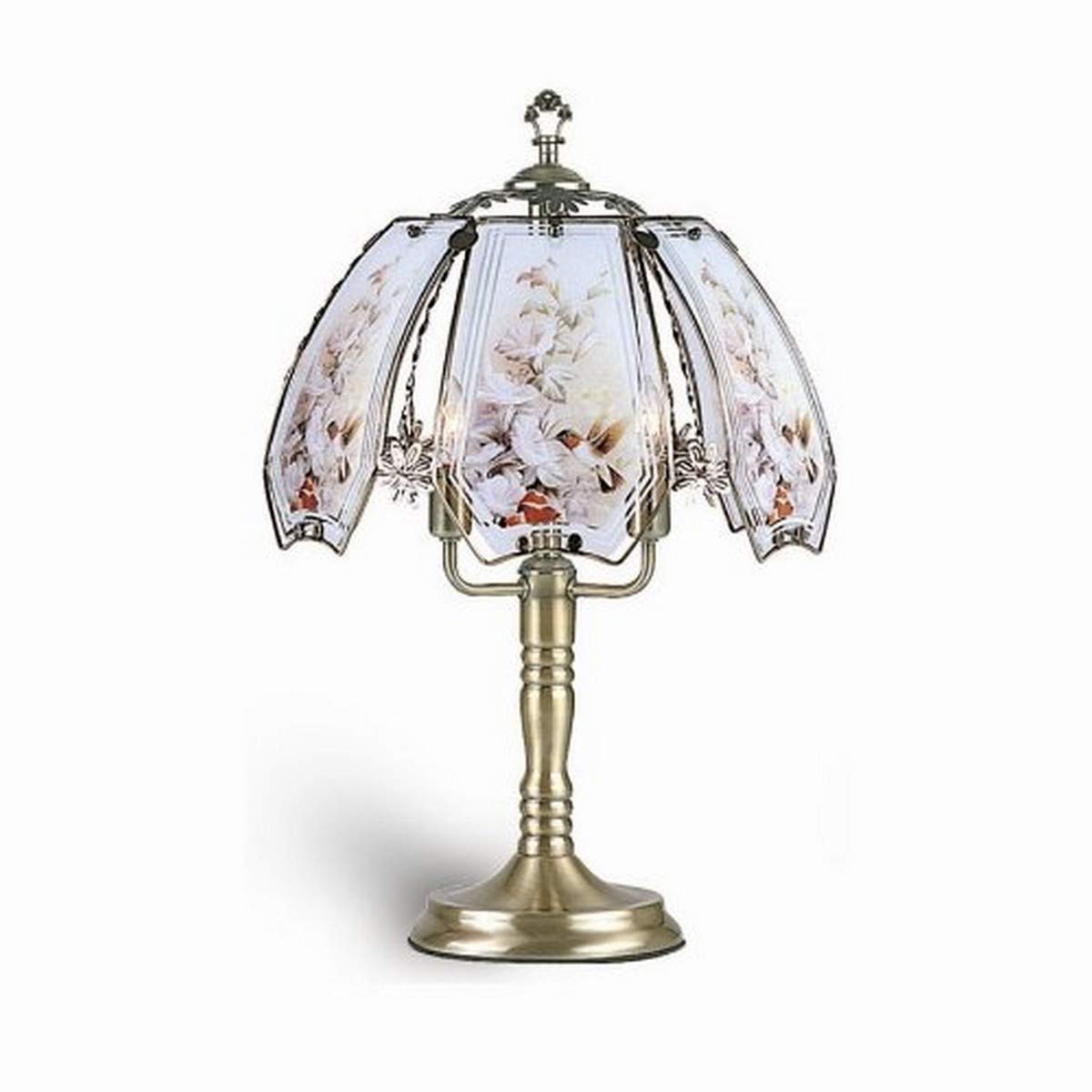Ore International K303 Glass Hummingbird Scene Touch Lamp, Brushed Gold