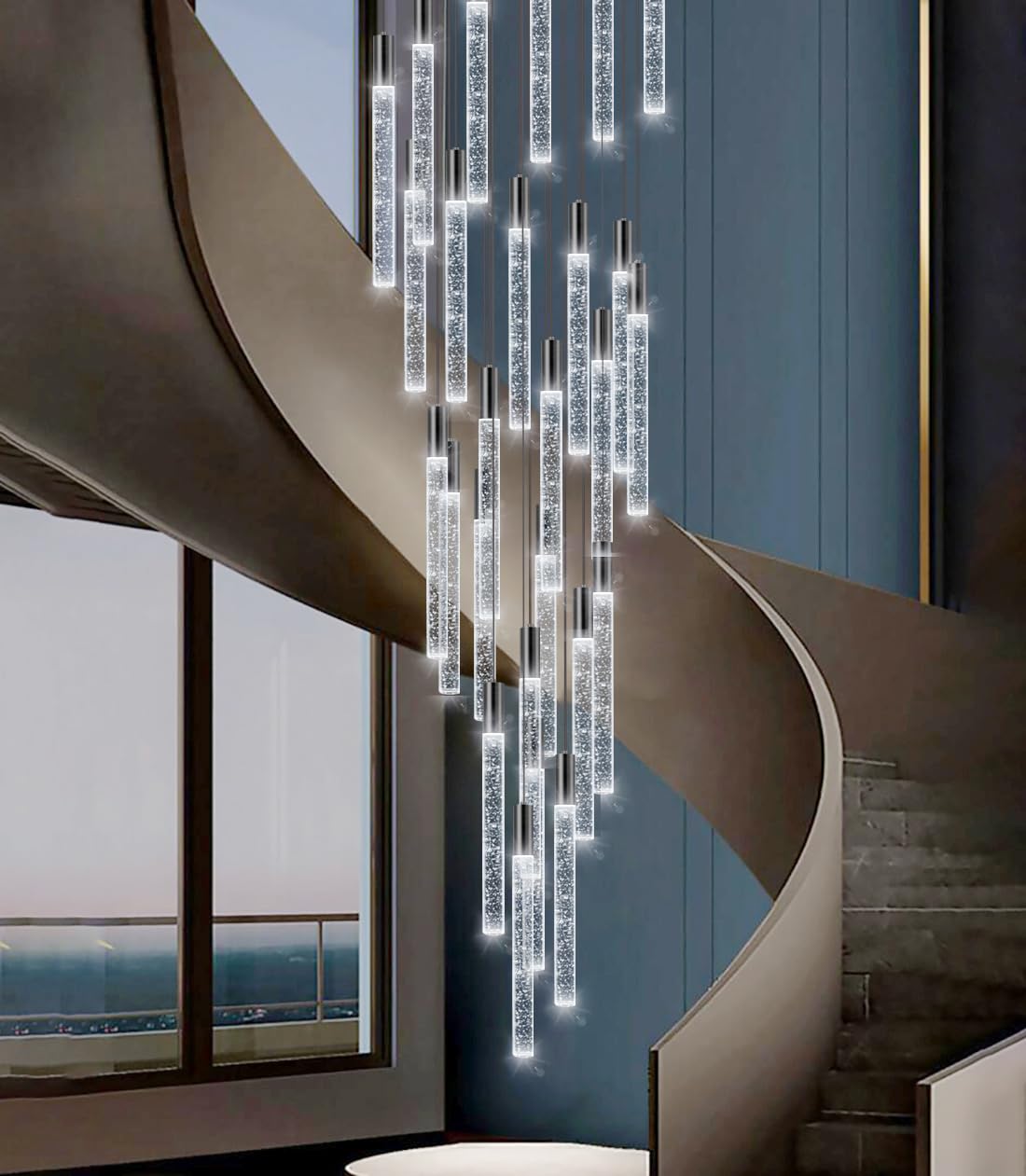 HAIXIANG 14.5' Modern Crystal Chandelier, 28-Lights, Black, Flush Mount for High Ceilings, Remote Dimmable, Model MMQ3810