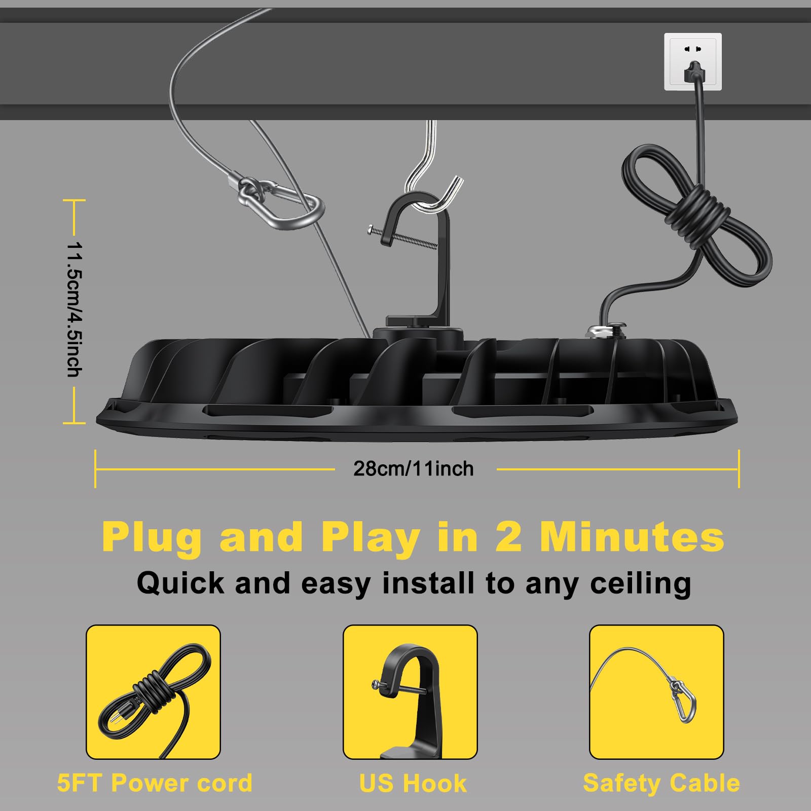 Hunhun 10 Pack Etl 155W Ufo Led High Bay Light, 22500Lm, Daylight 5000K, Us Plug,110-277V, Ip65 Waterproof Commercial Led Shop L