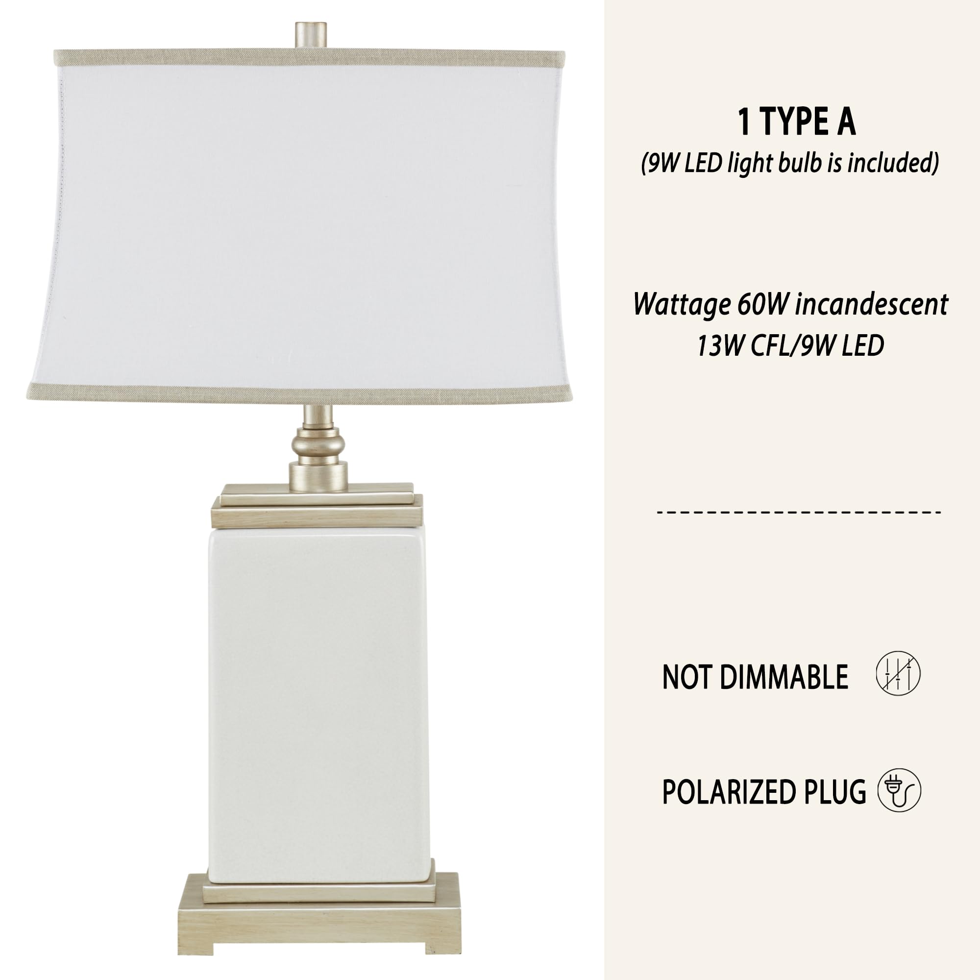 Hampton Hill Colette Table Lamp, Ceramic, Antiqued Silver Accent, 29.5in H, Ivory, Model MPS153-0025