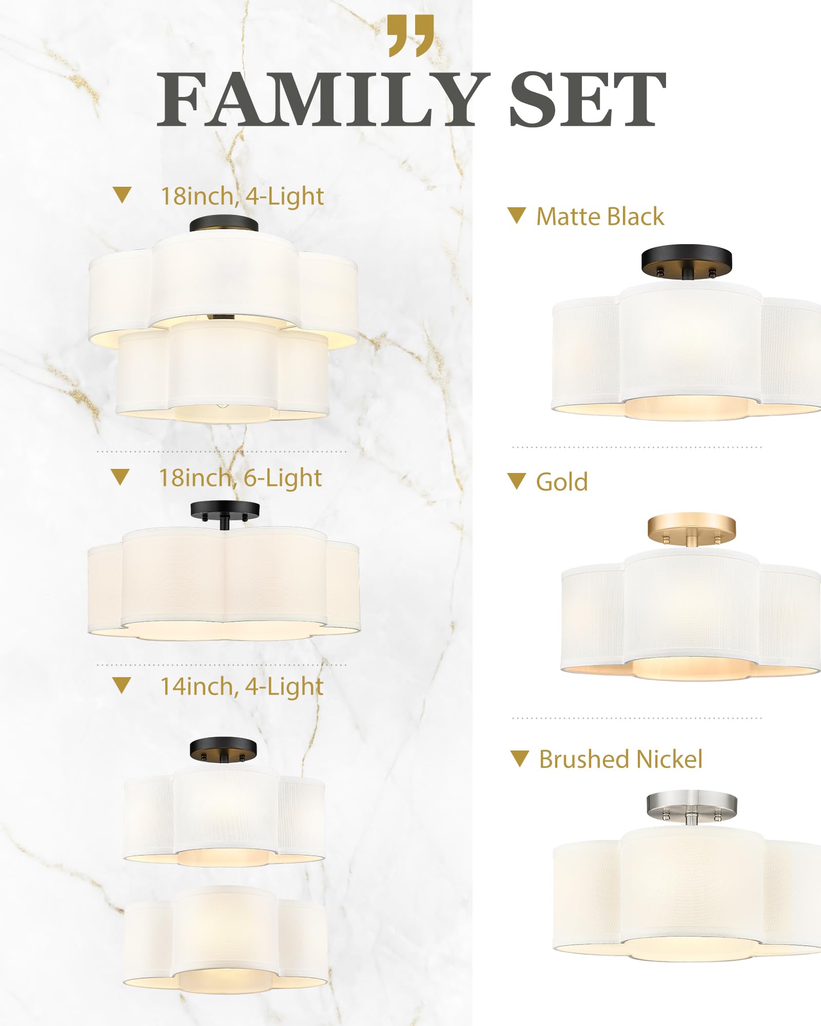 Audickic Black Flush Mount Ceiling Light, 4-Light 14Inch Light Fixtures Ceiling Mount With Fabric Shade In Quatrefoil Shape, Cei
